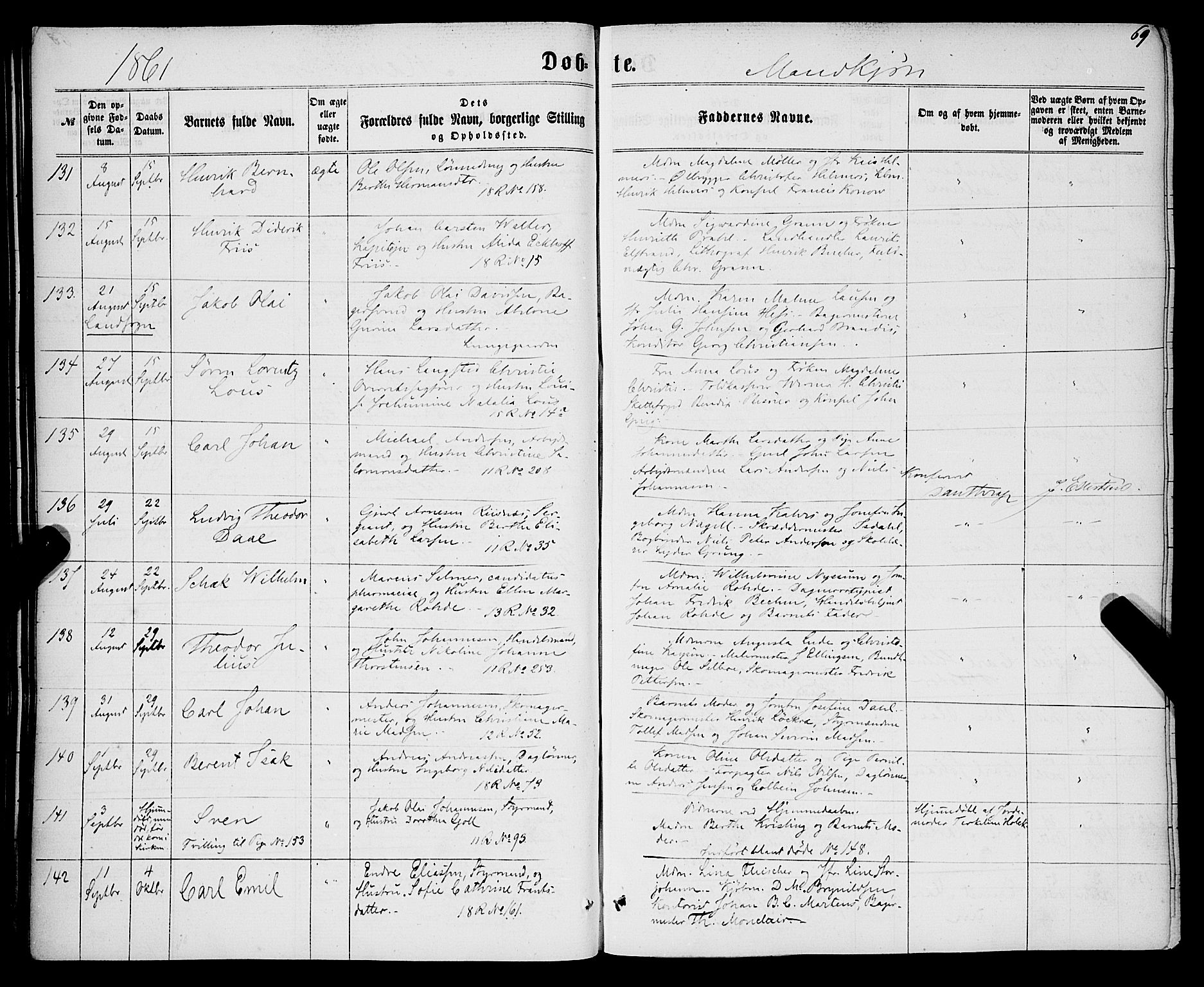 Domkirken sokneprestembete, SAB/A-74801/H/Haa/L0021: Parish register (official) no. B 4, 1859-1871, p. 69