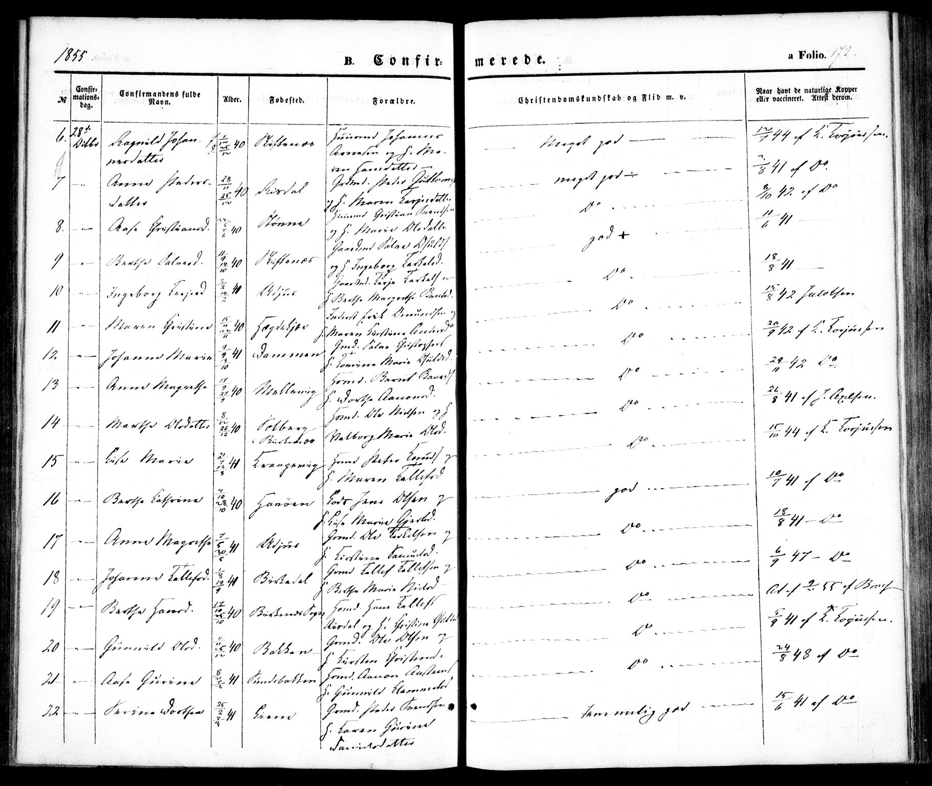 Hommedal sokneprestkontor, AV/SAK-1111-0023/F/Fa/Fab/L0004: Parish register (official) no. A 4, 1848-1860, p. 172