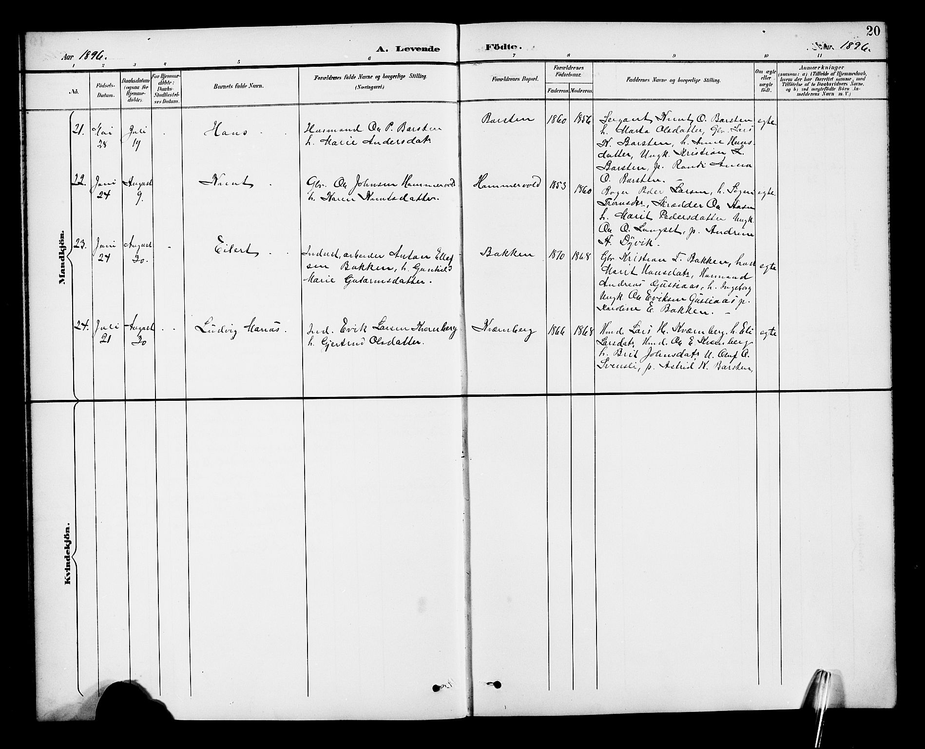 Ministerialprotokoller, klokkerbøker og fødselsregistre - Møre og Romsdal, AV/SAT-A-1454/551/L0632: Parish register (copy) no. 551C04, 1894-1920, p. 20