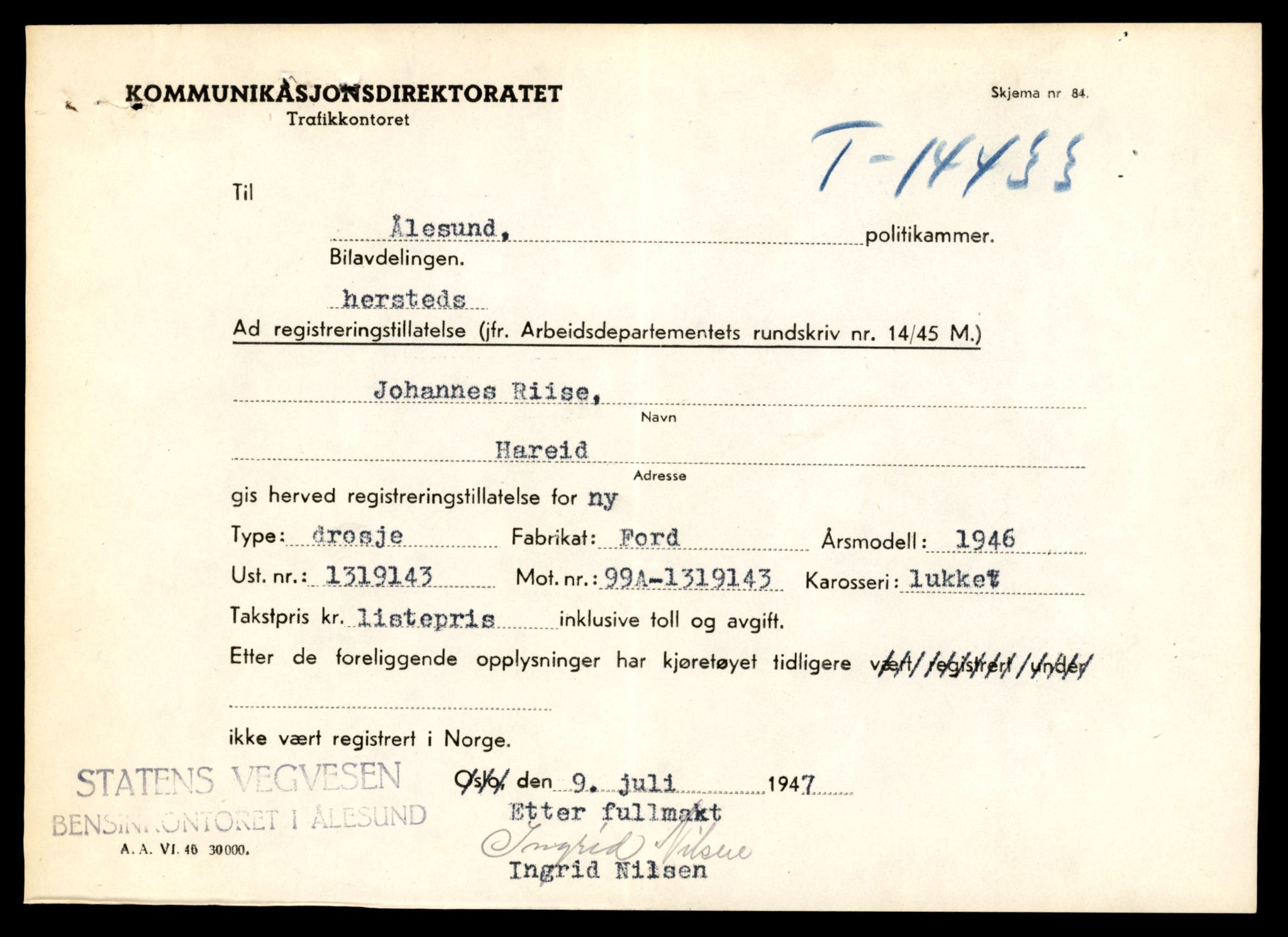 Møre og Romsdal vegkontor - Ålesund trafikkstasjon, SAT/A-4099/F/Fe/L0045: Registreringskort for kjøretøy T 14320 - T 14444, 1927-1998, p. 2898