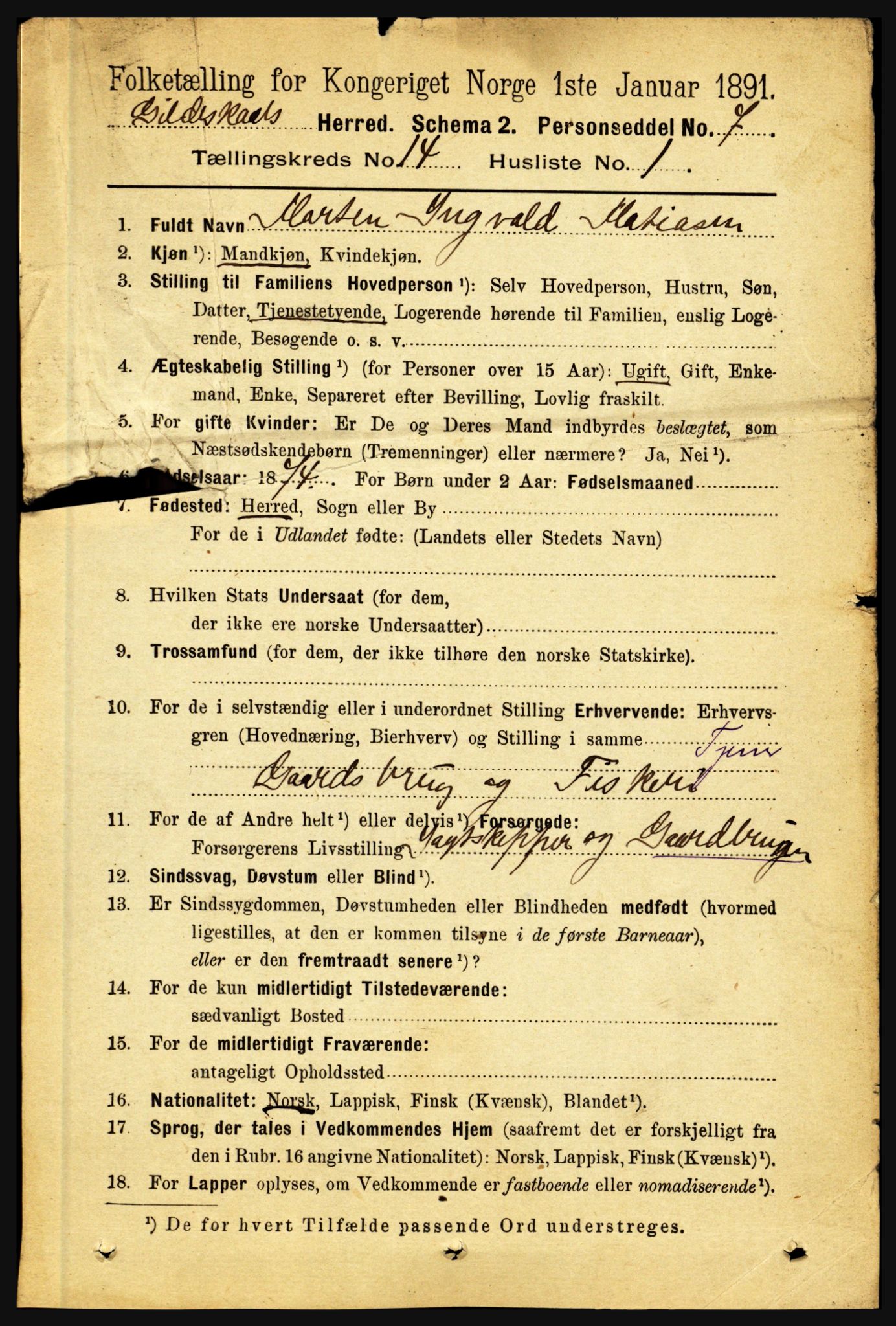 RA, 1891 census for 1838 Gildeskål, 1891, p. 4331