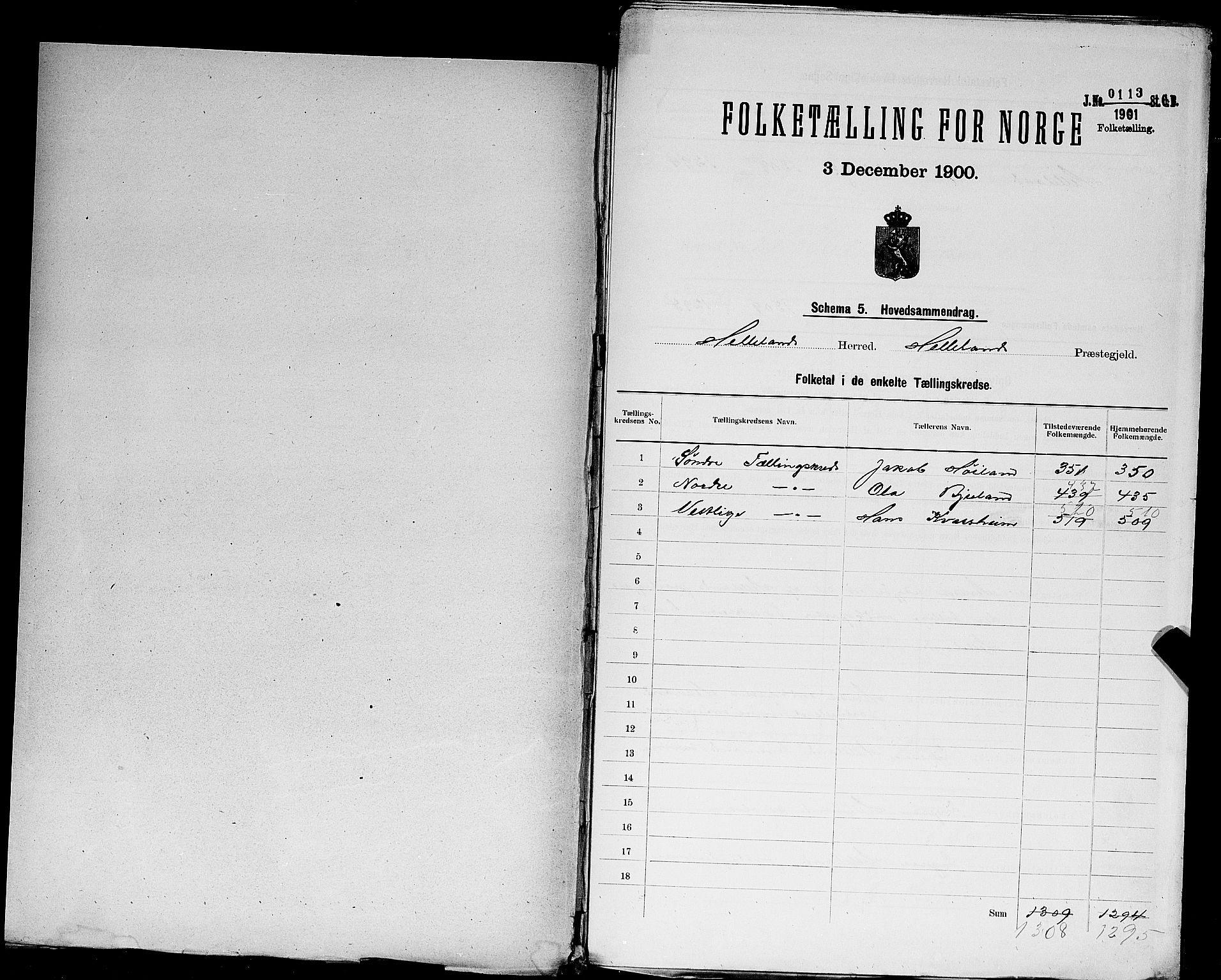 SAST, 1900 census for Helleland, 1900, p. 2