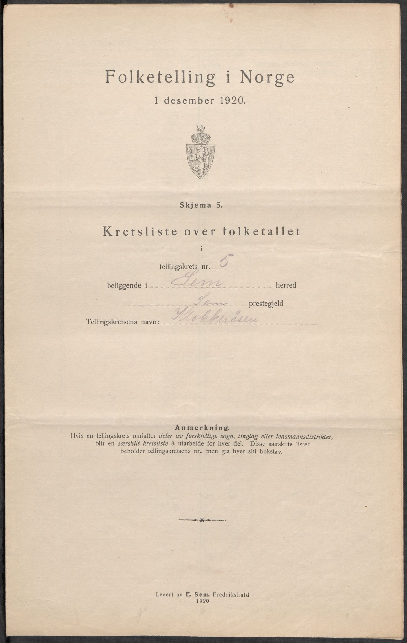 SAKO, 1920 census for Sem, 1920, p. 34