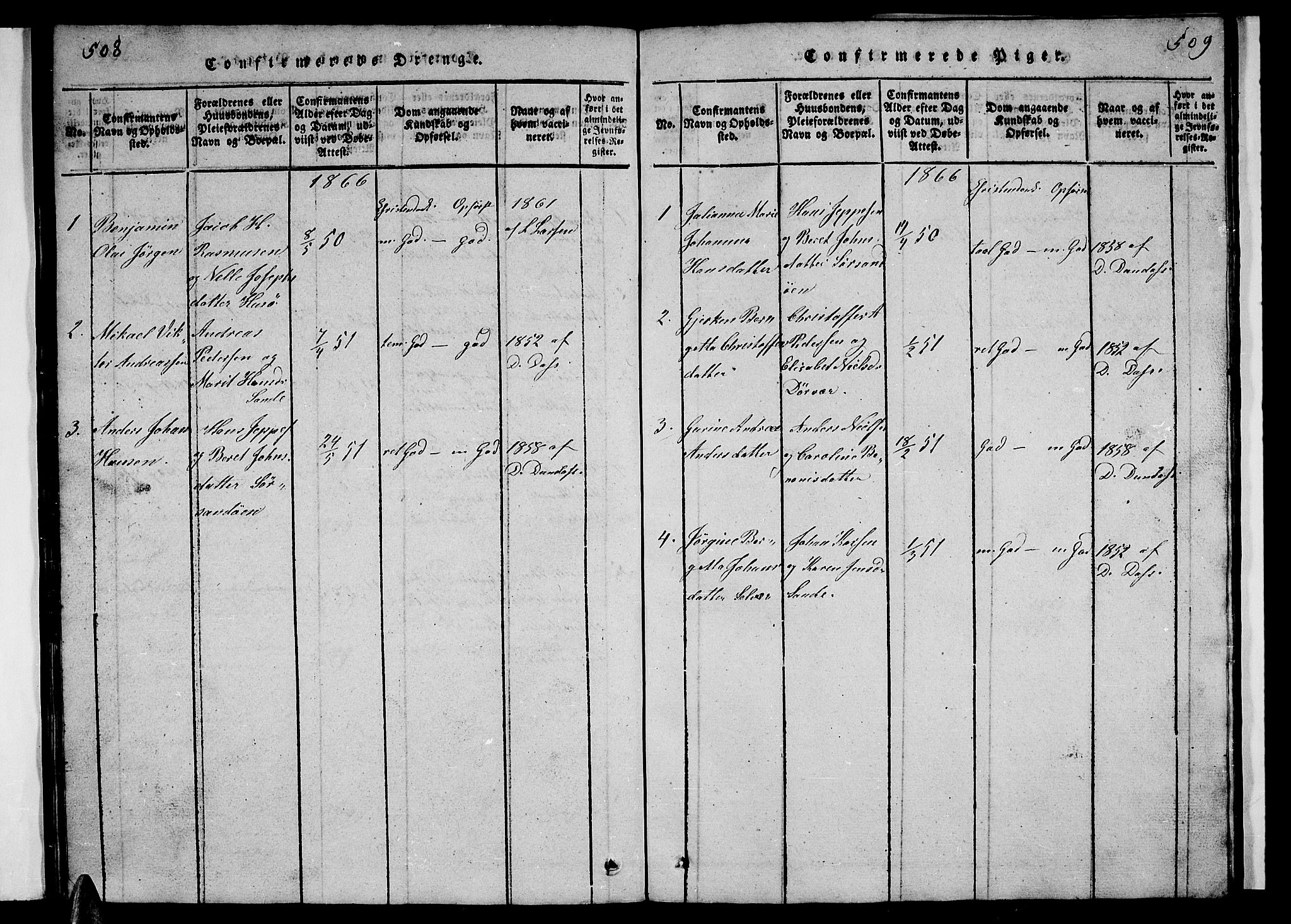 Ministerialprotokoller, klokkerbøker og fødselsregistre - Nordland, SAT/A-1459/840/L0581: Parish register (copy) no. 840C01, 1820-1873, p. 508-509