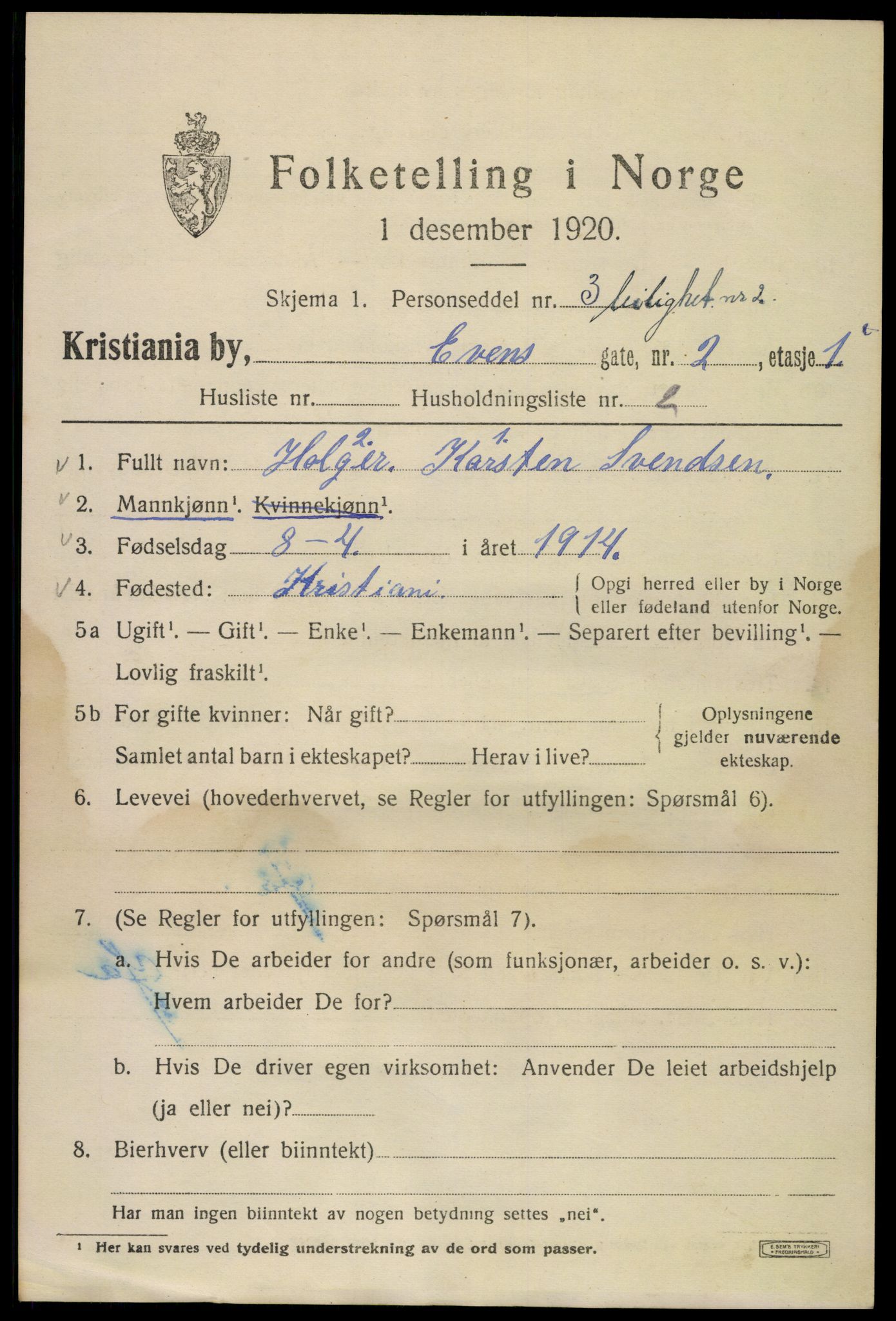 SAO, 1920 census for Kristiania, 1920, p. 224737