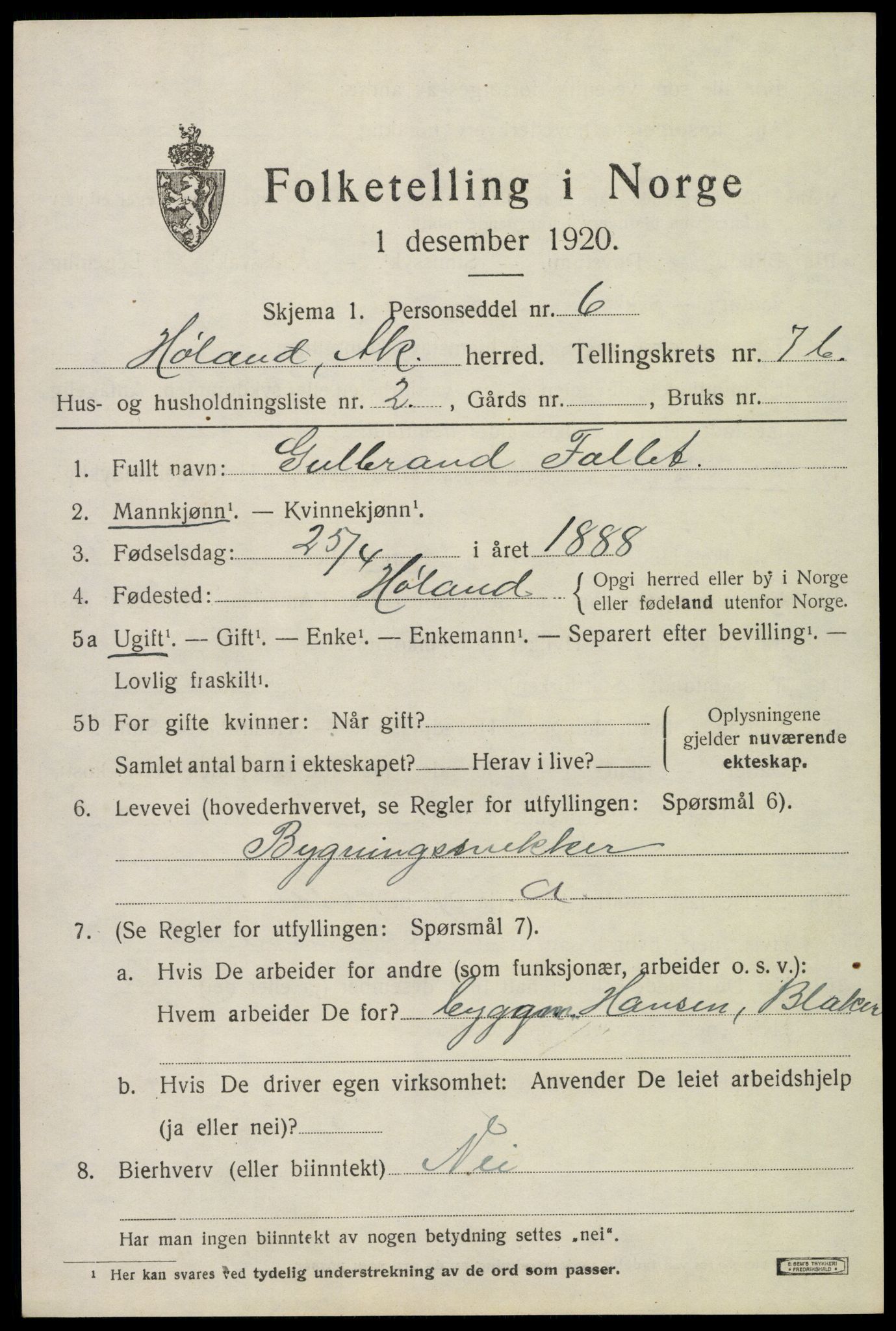 SAO, 1920 census for Høland, 1920, p. 9669