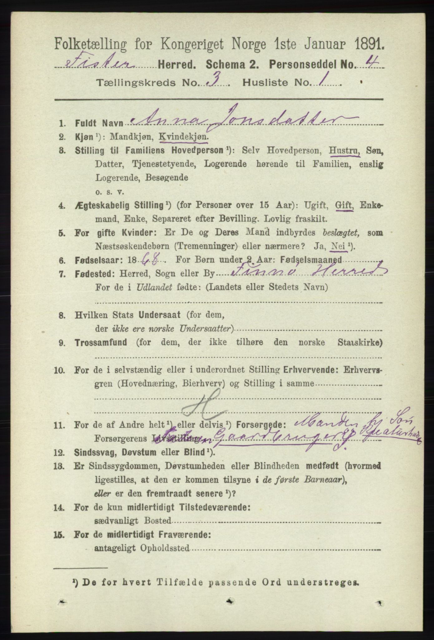 RA, 1891 census for 1132 Fister, 1891, p. 526