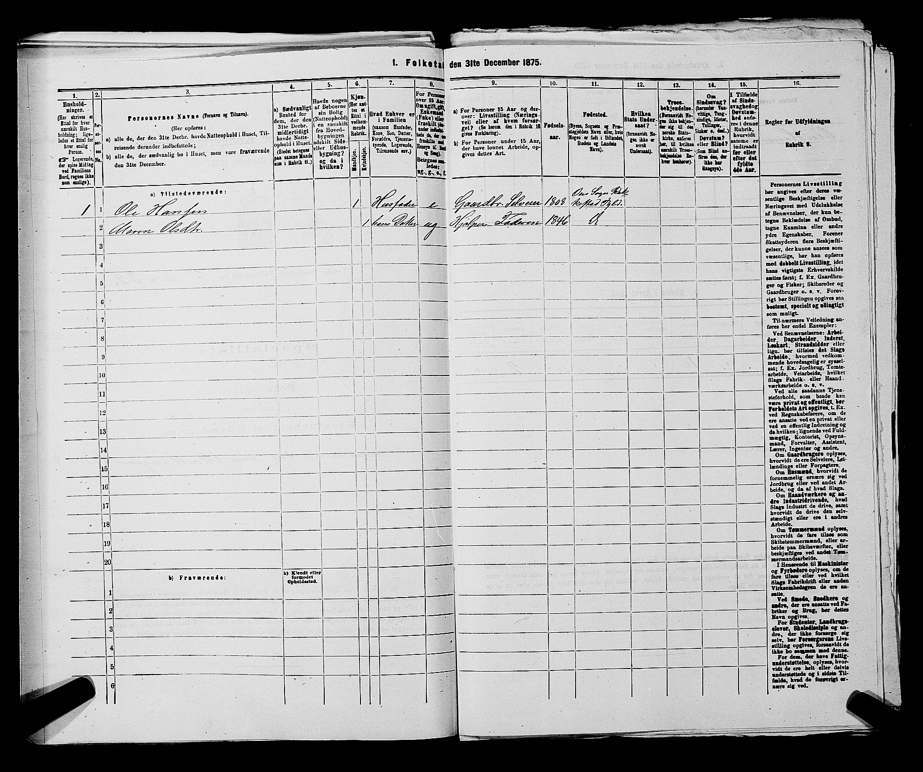 RA, 1875 census for 0114P Varteig, 1875, p. 268