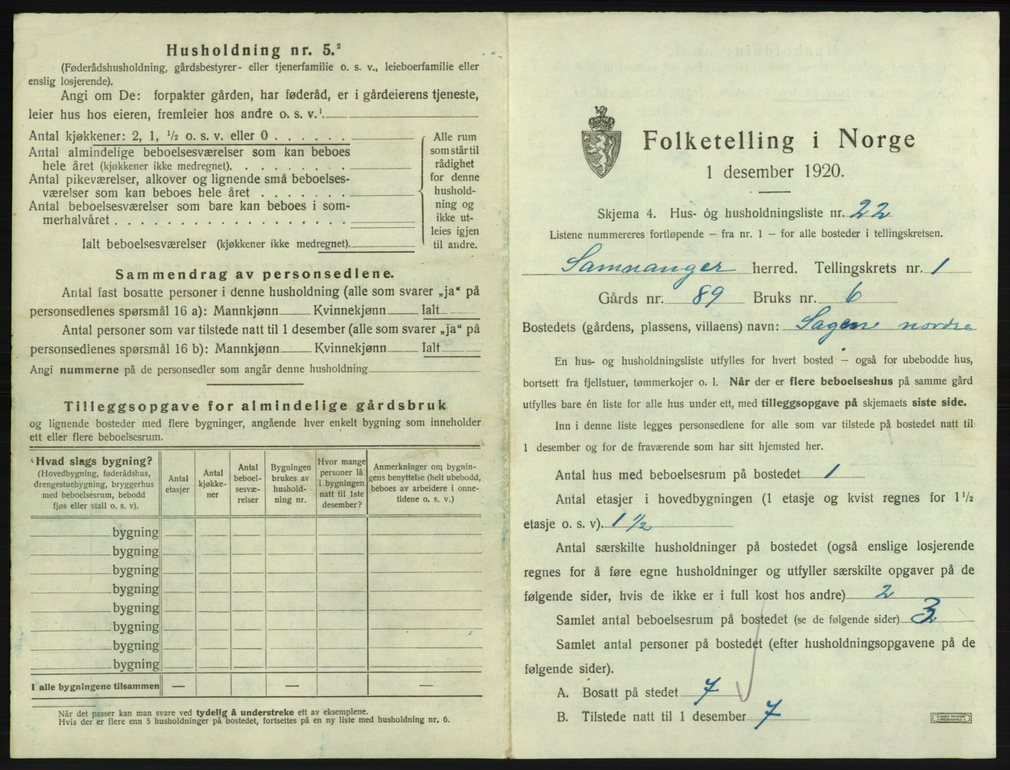 SAB, 1920 census for Samnanger, 1920, p. 90