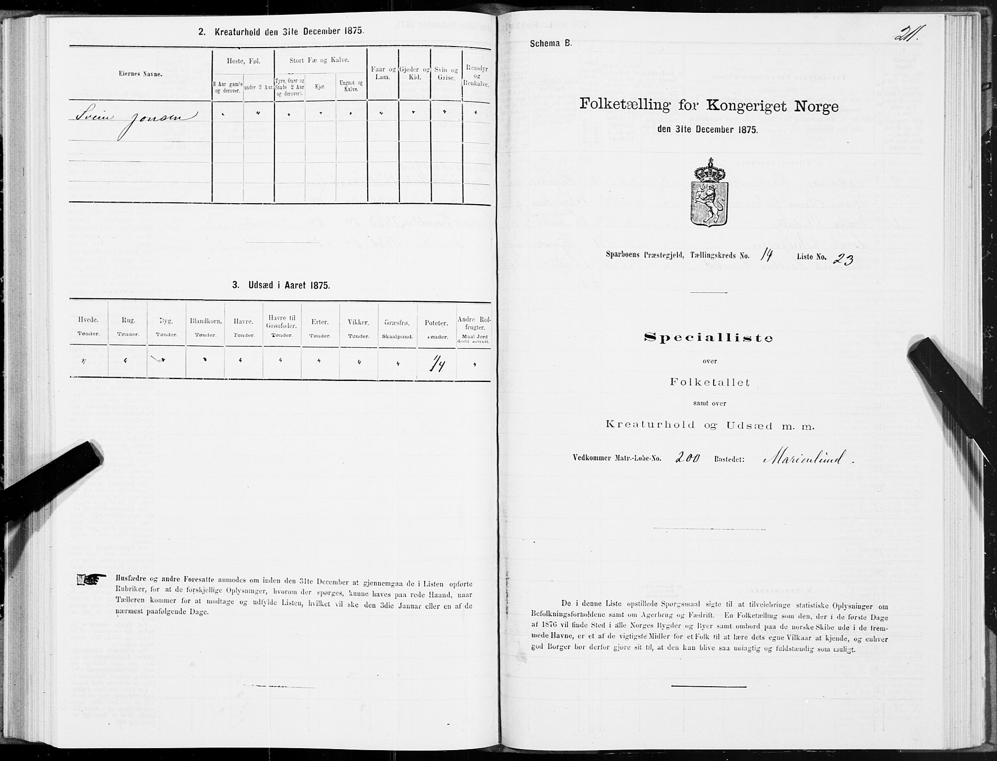 SAT, 1875 census for 1731P Sparbu, 1875, p. 5211