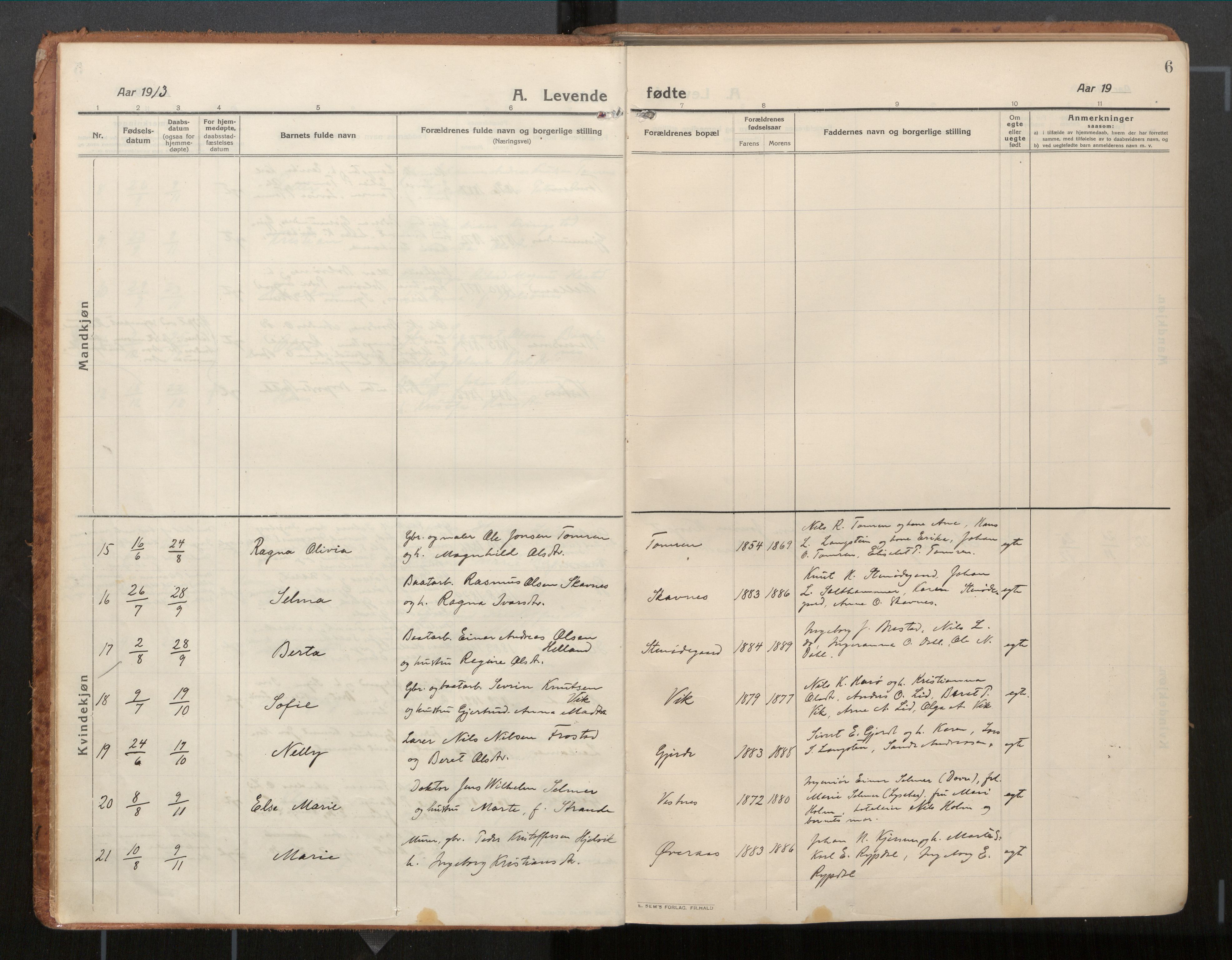 Ministerialprotokoller, klokkerbøker og fødselsregistre - Møre og Romsdal, AV/SAT-A-1454/539/L0534a: Parish register (official) no. 539A08, 1912-1935, p. 6