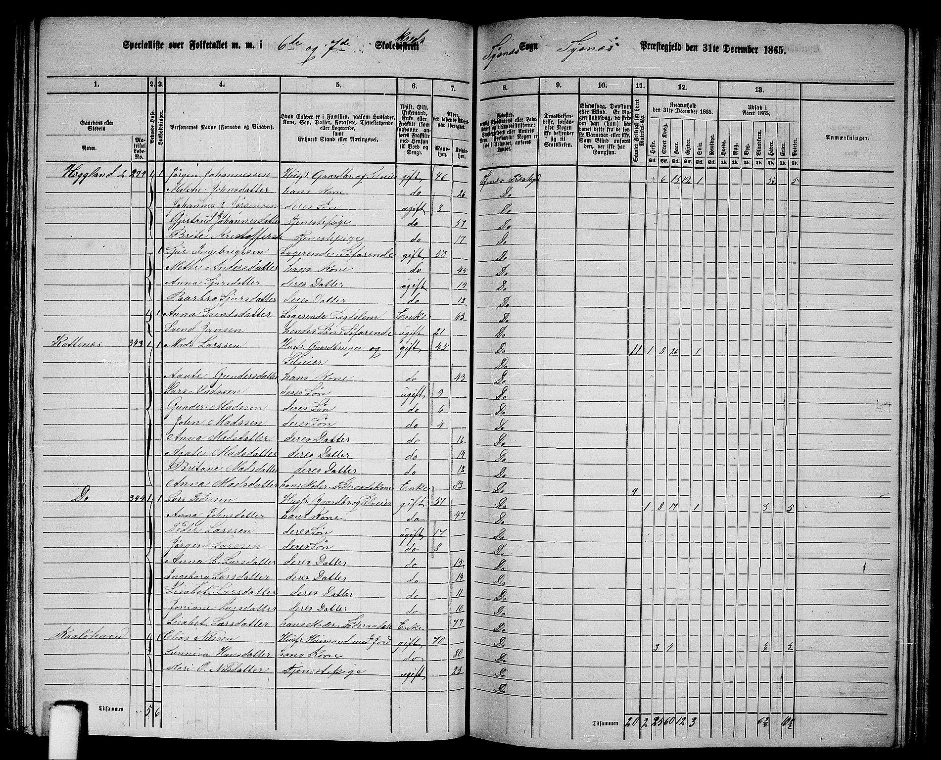 RA, 1865 census for Tysnes, 1865, p. 118