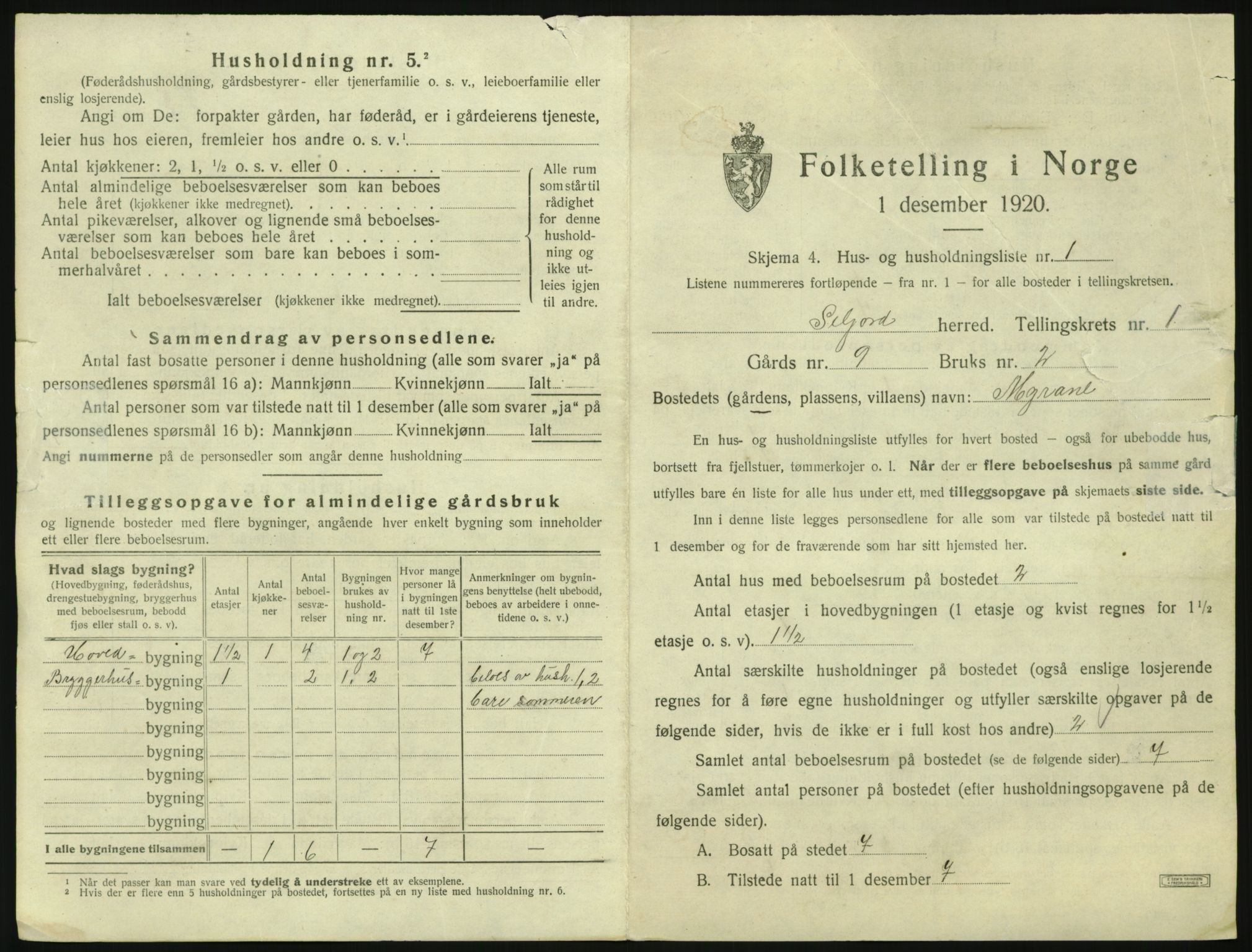 SAKO, 1920 census for Seljord, 1920, p. 58