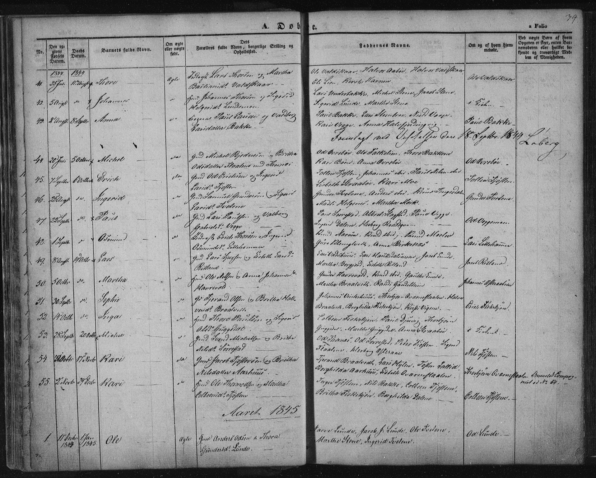 Suldal sokneprestkontor, AV/SAST-A-101845/01/IV/L0008: Parish register (official) no. A 8, 1836-1853, p. 34