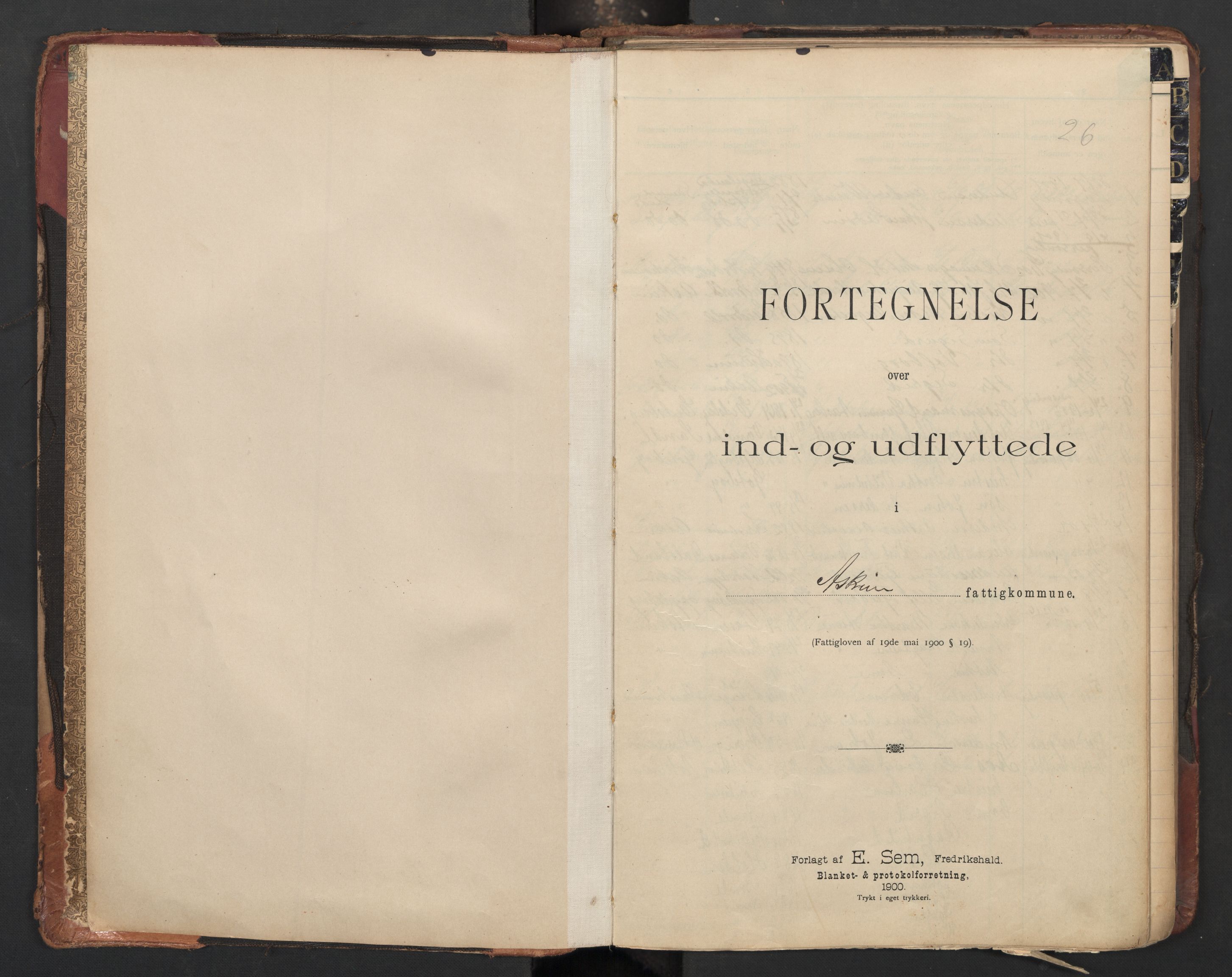 Askim folkeregister, SAO/A-10477/J/L0001: Flytteprotokoll, 1901-1919