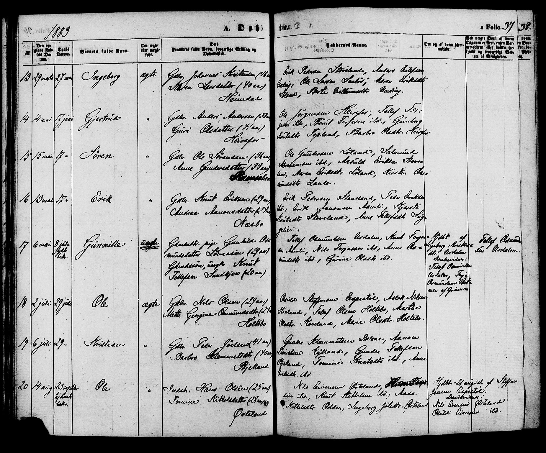 Herefoss sokneprestkontor, AV/SAK-1111-0019/F/Fa/Faa/L0002: Parish register (official) no. A 2, 1861-1886, p. 37