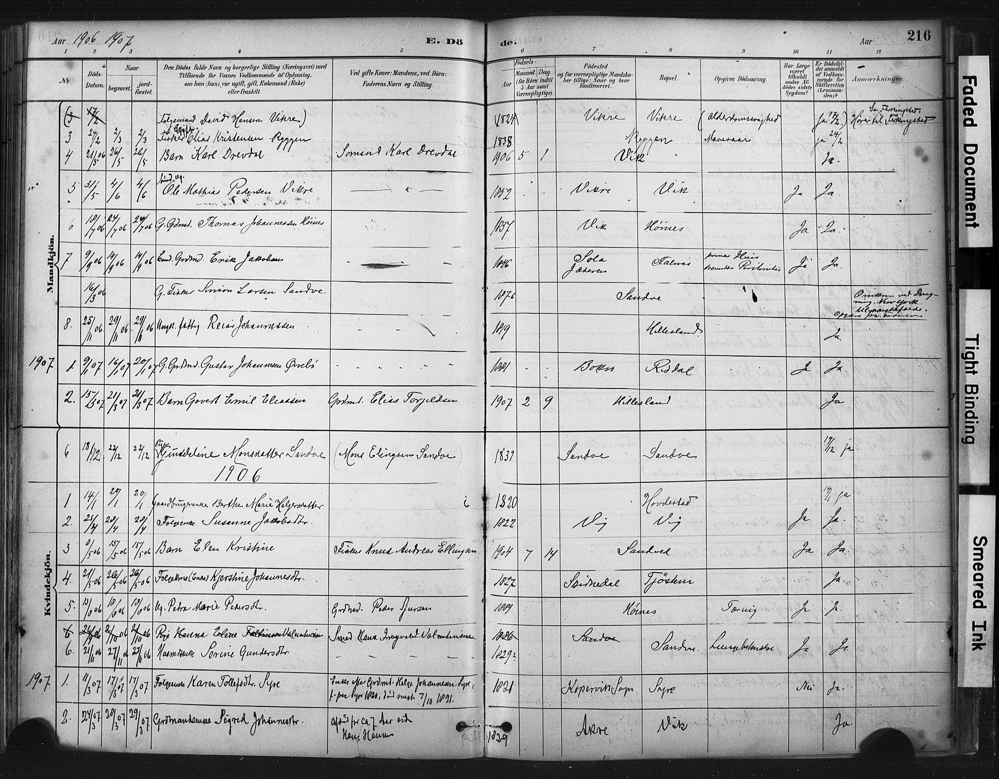 Skudenes sokneprestkontor, SAST/A -101849/H/Ha/Haa/L0009: Parish register (official) no. A 6, 1882-1912, p. 216