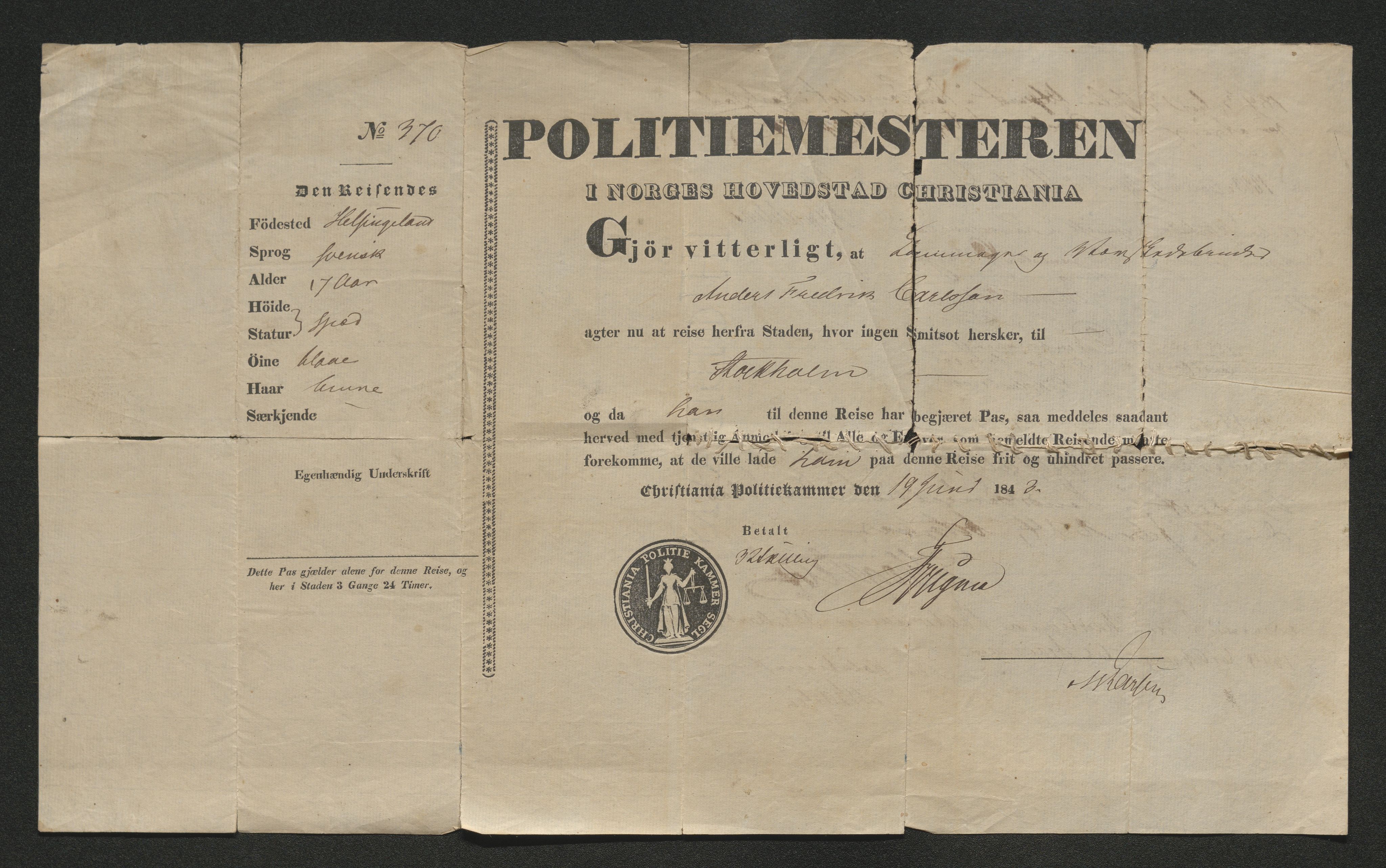 Drammen politikammer, SAKO/A-623/I/Ia/Iab/L0007: Innleverte pass, 1843-1844, p. 508