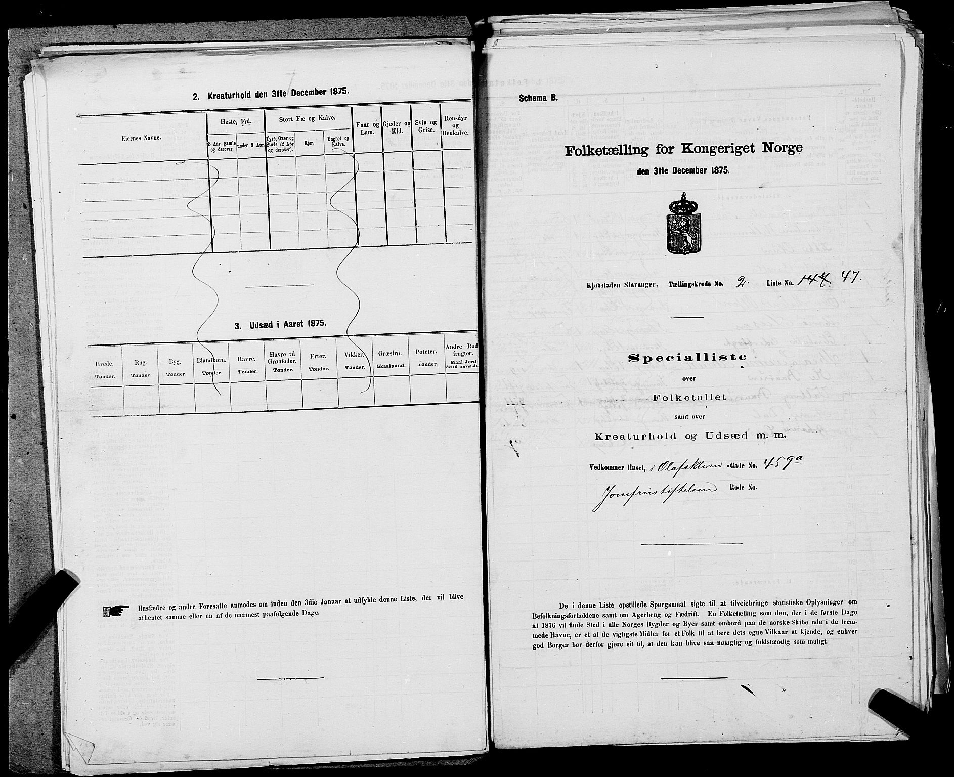 SAST, 1875 census for 1103 Stavanger, 1875, p. 309