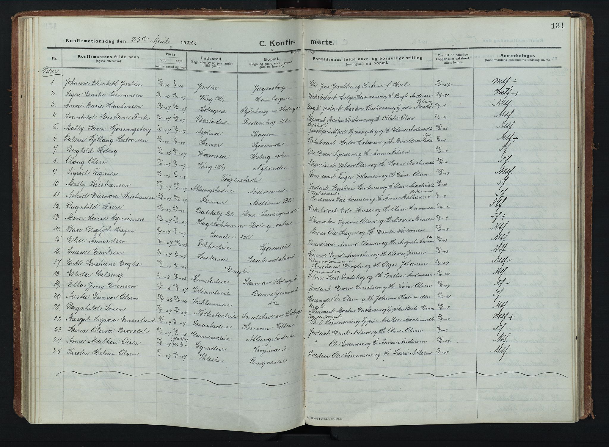 Stange prestekontor, AV/SAH-PREST-002/K/L0028: Parish register (official) no. 28, 1913-1932, p. 131