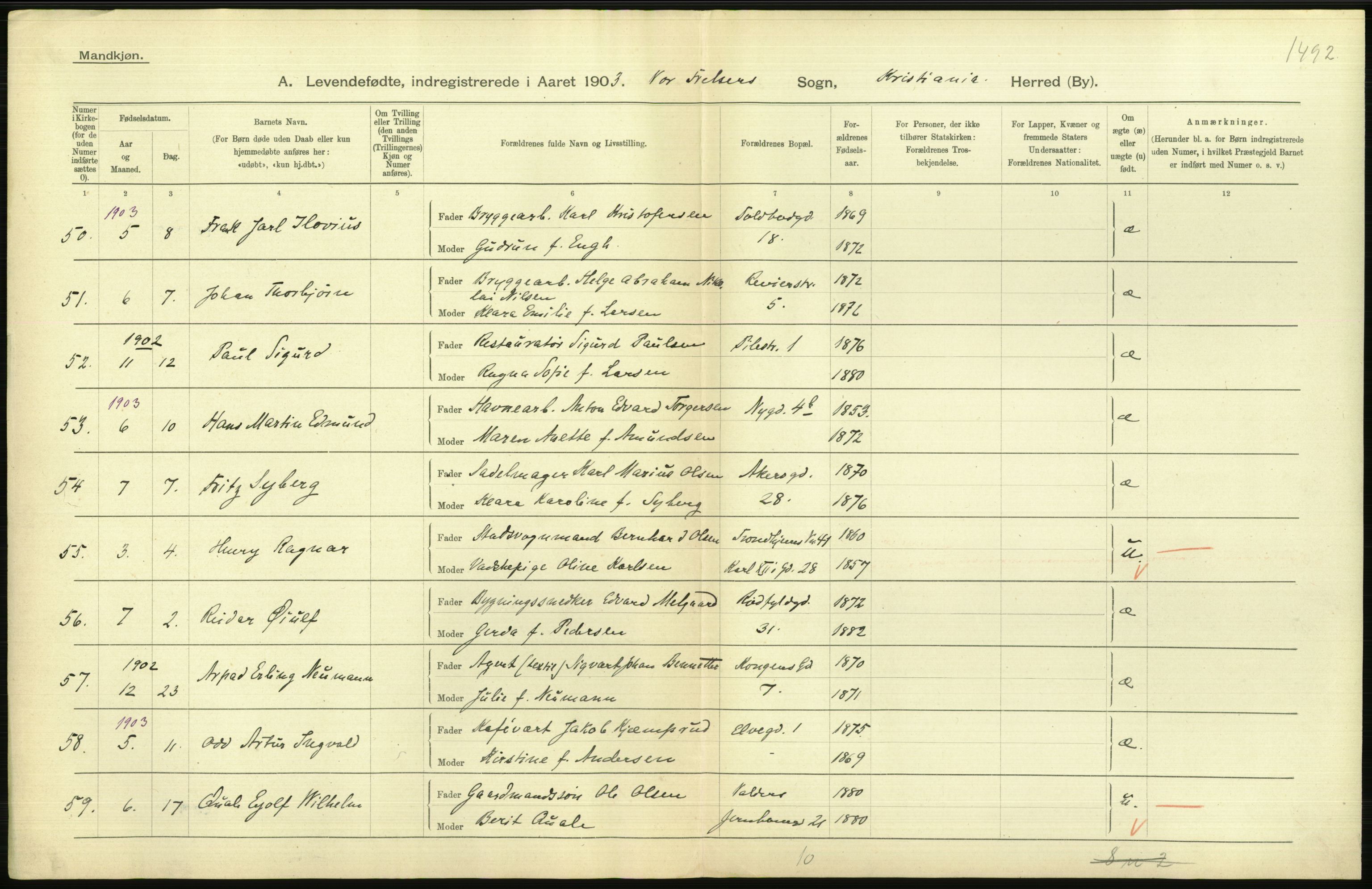 Statistisk sentralbyrå, Sosiodemografiske emner, Befolkning, AV/RA-S-2228/D/Df/Dfa/Dfaa/L0003: Kristiania: Fødte, 1903, p. 448