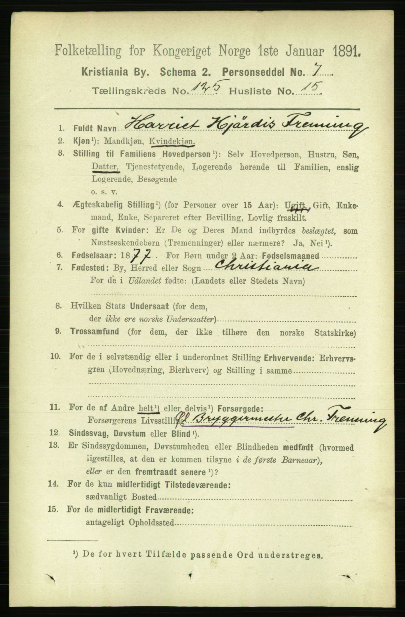 RA, 1891 census for 0301 Kristiania, 1891, p. 67083