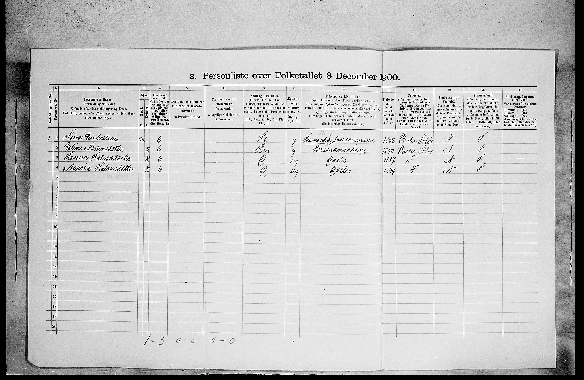 SAH, 1900 census for Åsnes, 1900, p. 1610