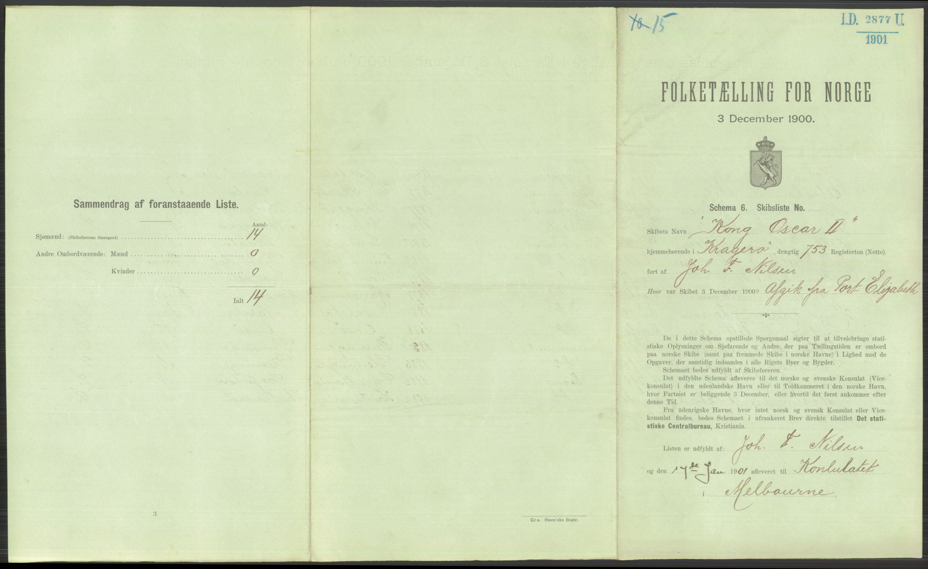 RA, 1900 Census - ship lists from ships in Norwegian harbours, harbours abroad and at sea, 1900, p. 5053