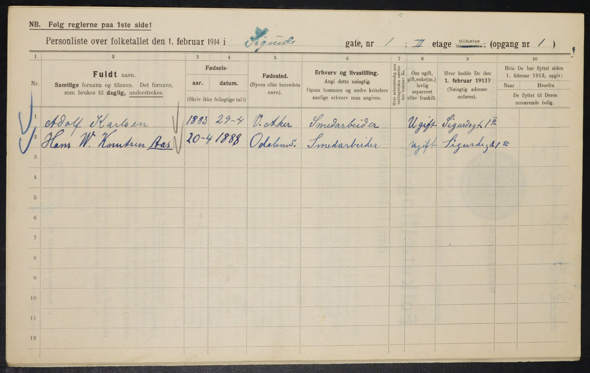 OBA, Municipal Census 1914 for Kristiania, 1914, p. 94638