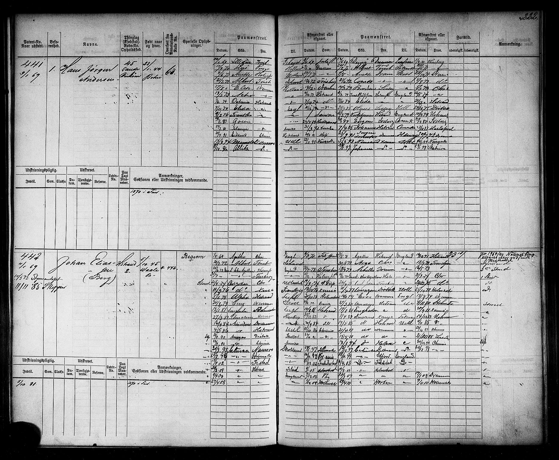 Holmestrand innrulleringskontor, AV/SAKO-A-1151/F/Fc/L0001: Hovedrulle, 1868-1872, p. 225