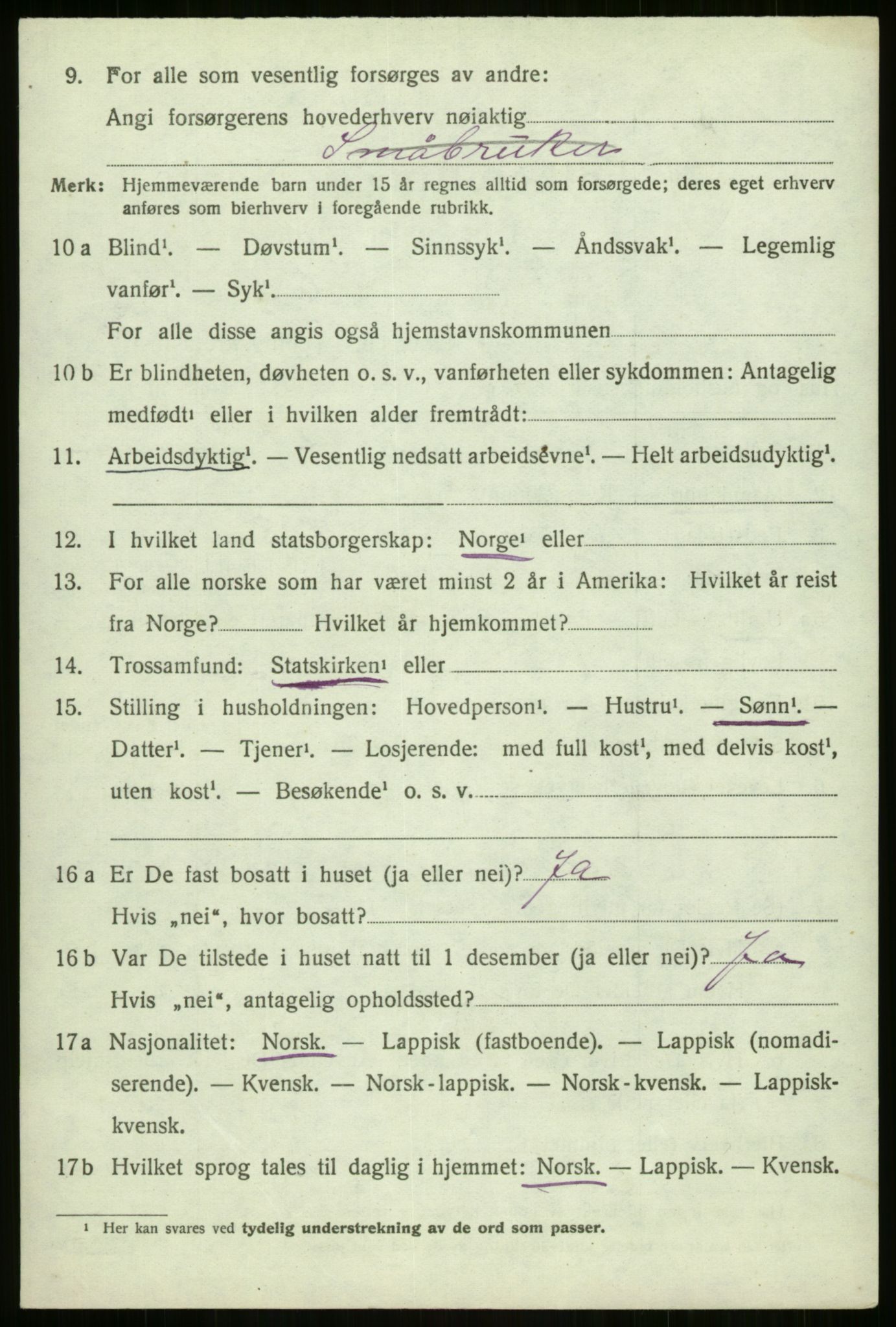 SATØ, 1920 census for Malangen, 1920, p. 2029