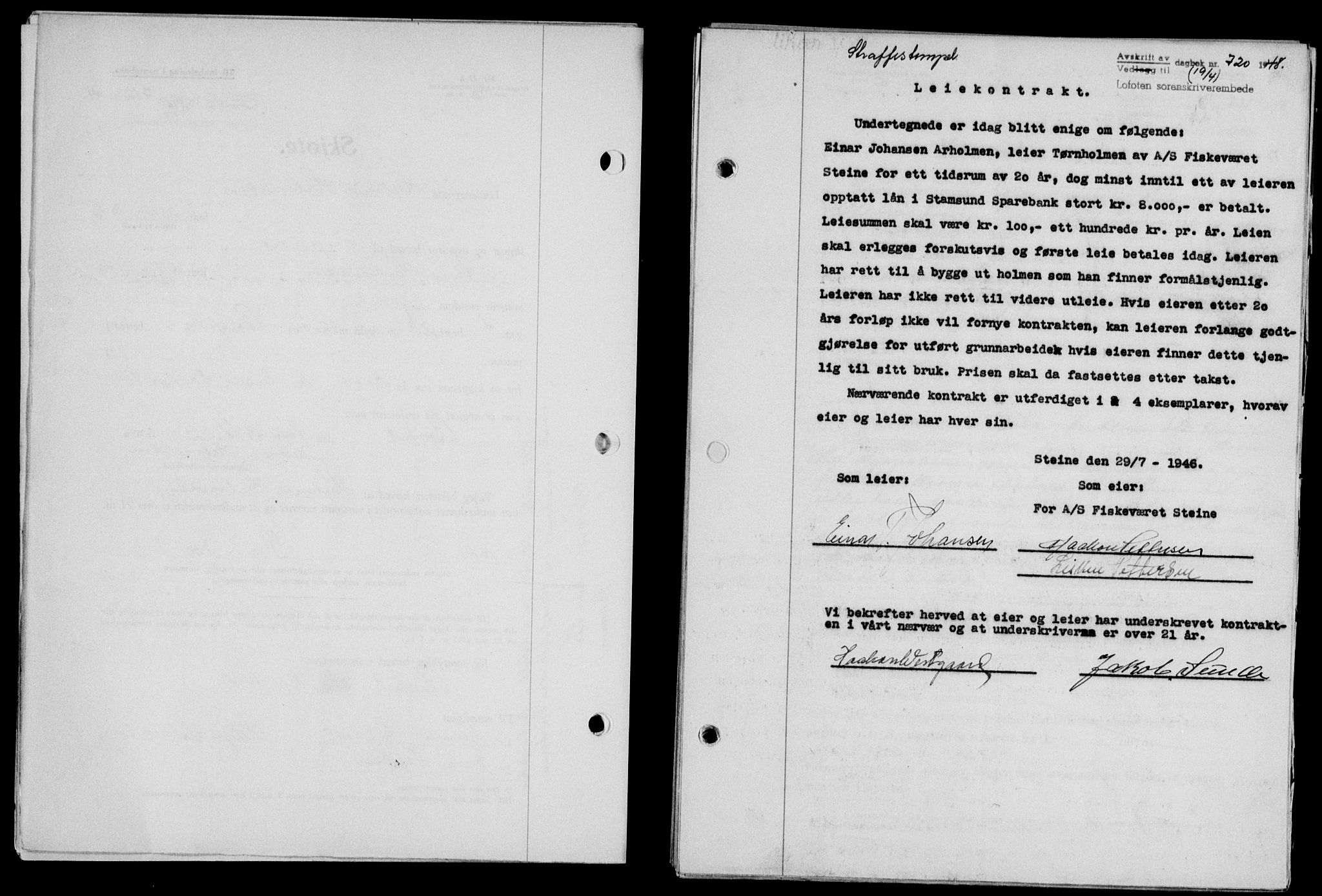 Lofoten sorenskriveri, SAT/A-0017/1/2/2C/L0018a: Mortgage book no. 18a, 1948-1948, Diary no: : 720/1948