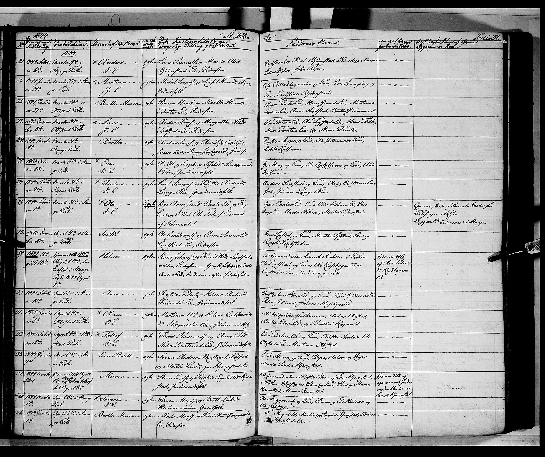 Stange prestekontor, AV/SAH-PREST-002/K/L0010: Parish register (official) no. 10, 1835-1845, p. 84