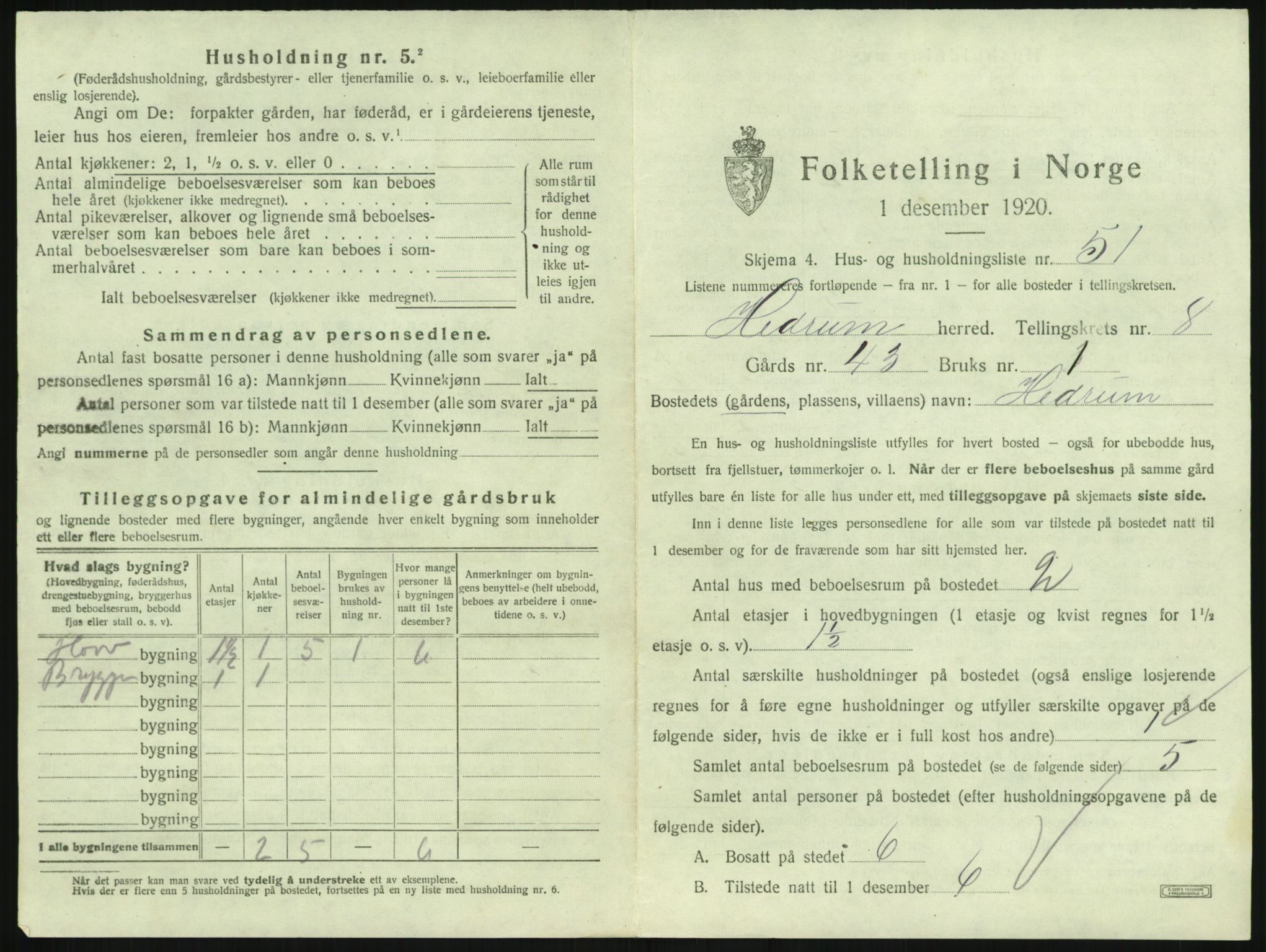 SAKO, 1920 census for Hedrum, 1920, p. 827