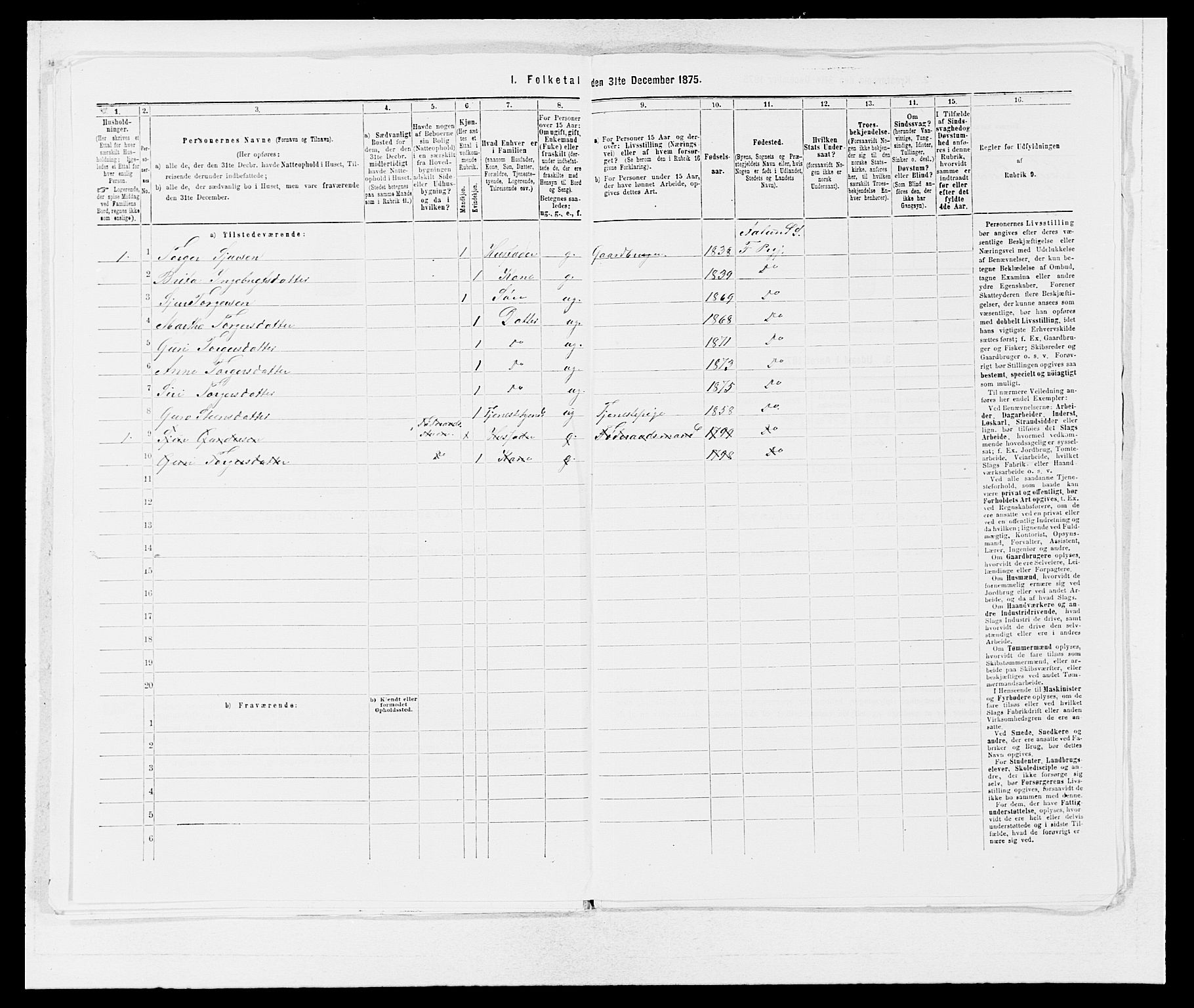 SAB, 1875 census for 1213P Fjelberg, 1875, p. 94