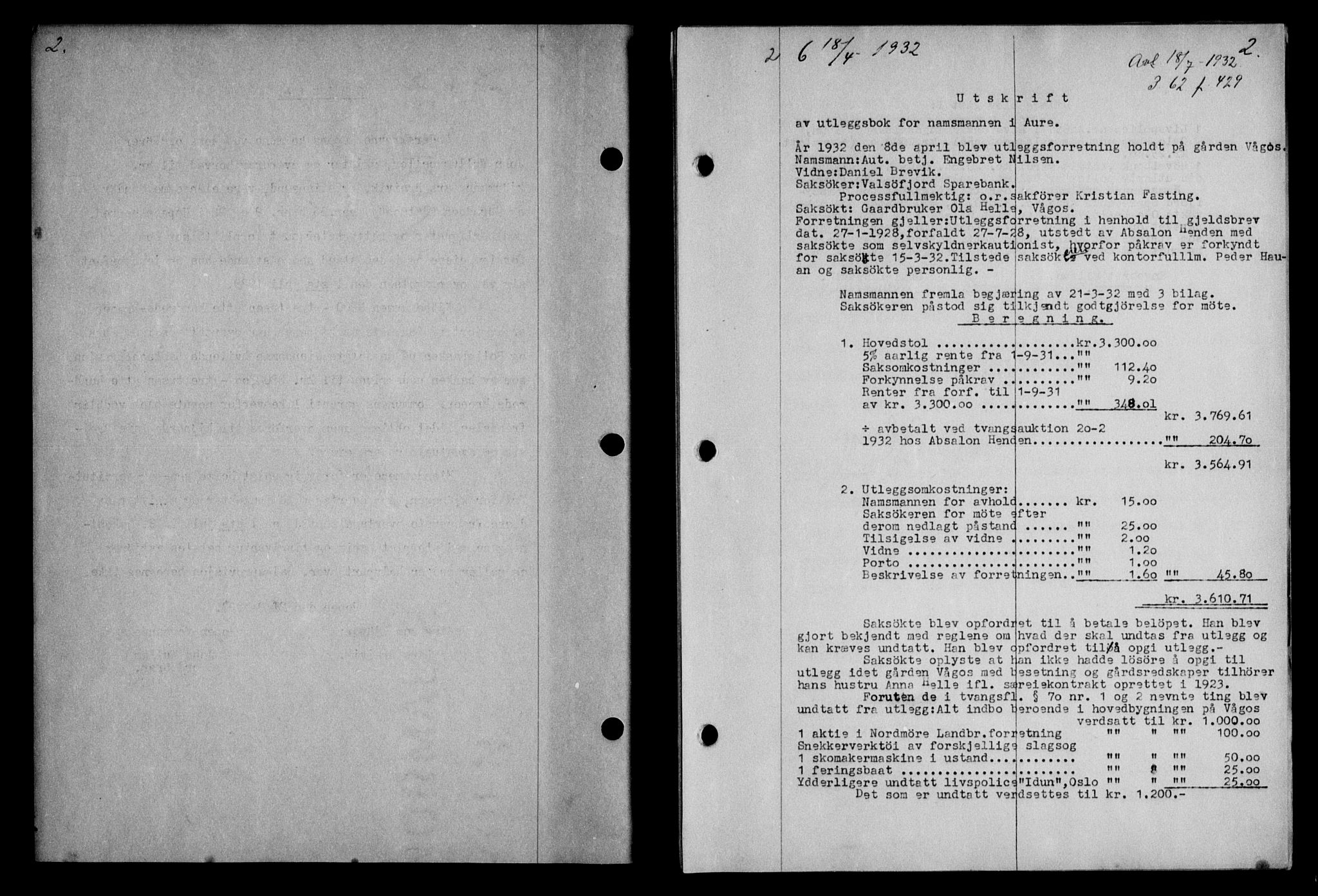 Nordmøre sorenskriveri, AV/SAT-A-4132/1/2/2Ca/L0075: Mortgage book no. 65, 1932-1932, Deed date: 18.04.1932