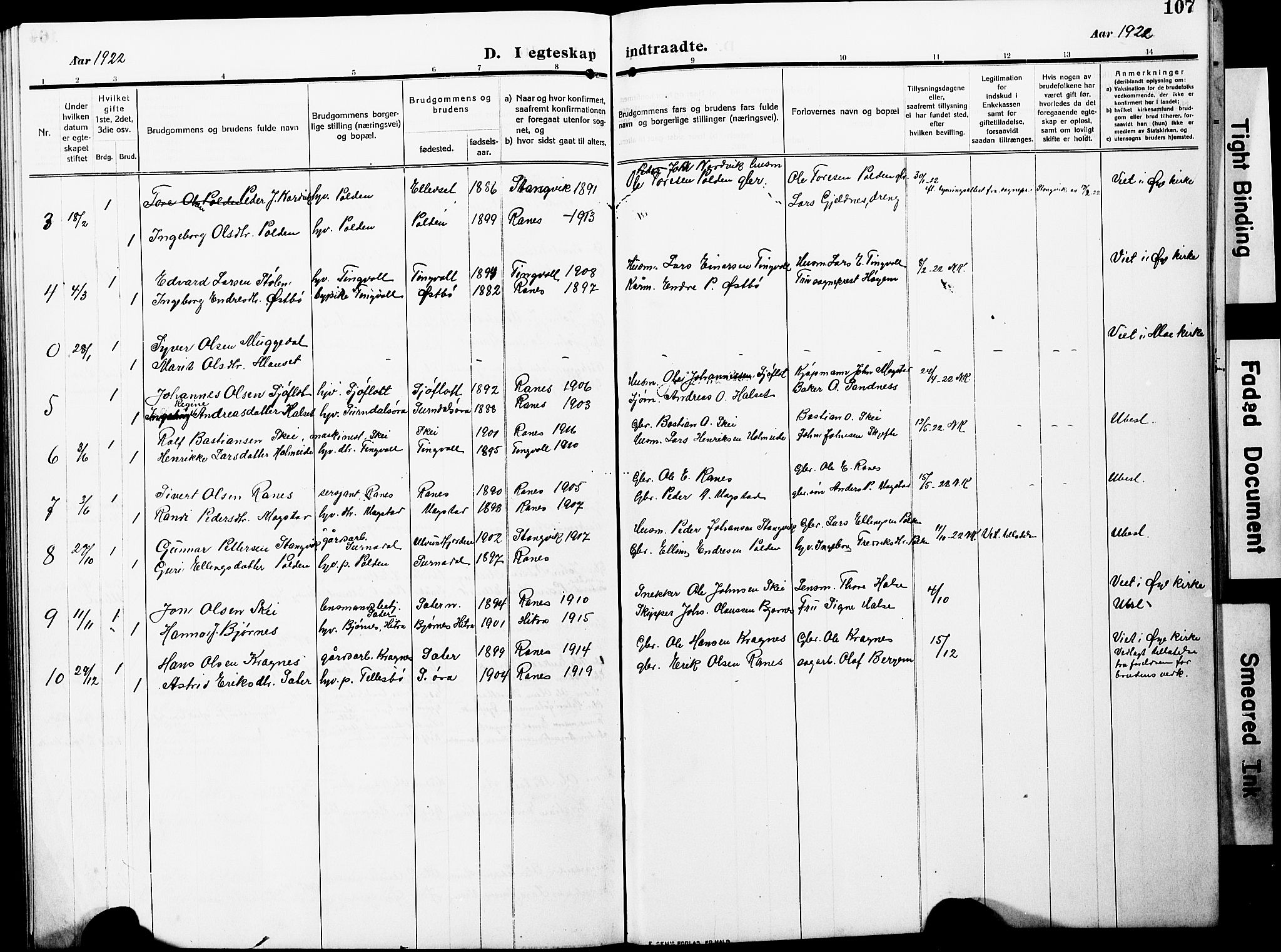 Ministerialprotokoller, klokkerbøker og fødselsregistre - Møre og Romsdal, SAT/A-1454/596/L1059: Parish register (copy) no. 596C02, 1908-1922, p. 107