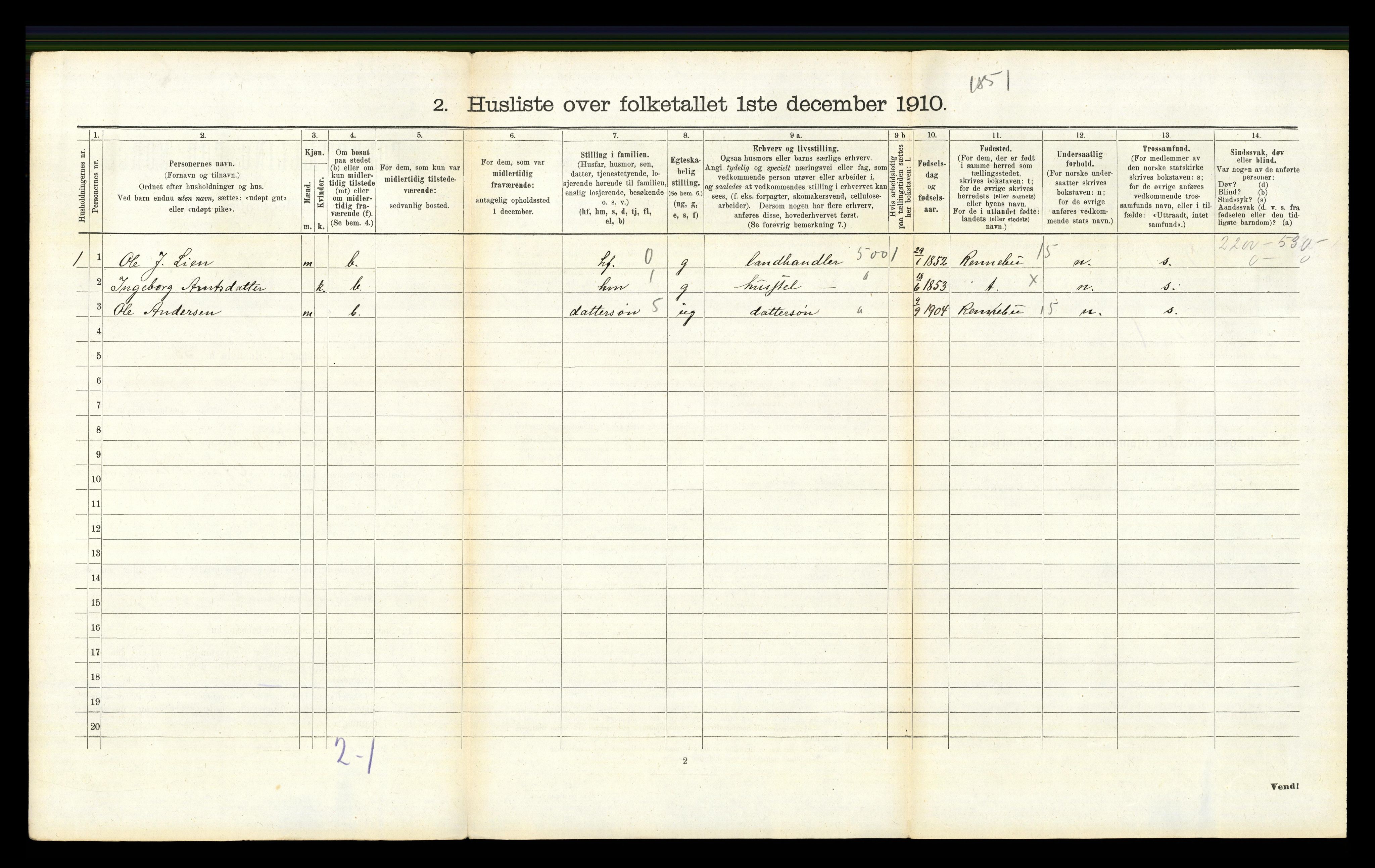 RA, 1910 census for Kvikne, 1910, p. 448