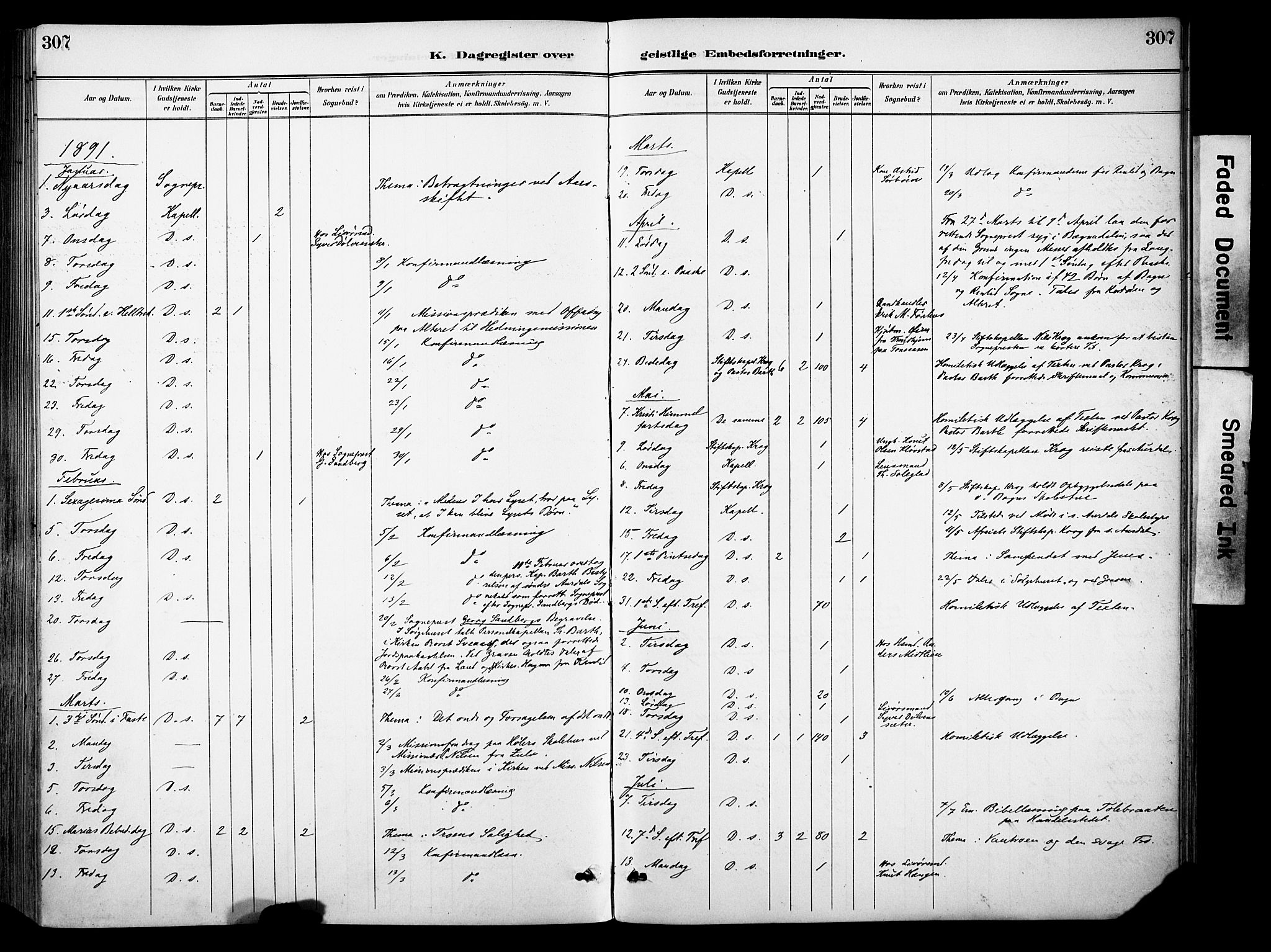 Sør-Aurdal prestekontor, AV/SAH-PREST-128/H/Ha/Haa/L0009: Parish register (official) no. 9, 1886-1906, p. 307