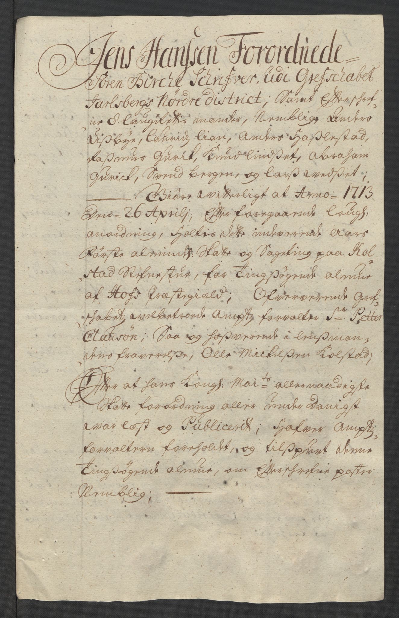 Rentekammeret inntil 1814, Reviderte regnskaper, Fogderegnskap, AV/RA-EA-4092/R32/L1878: Fogderegnskap Jarlsberg grevskap, 1713, p. 157