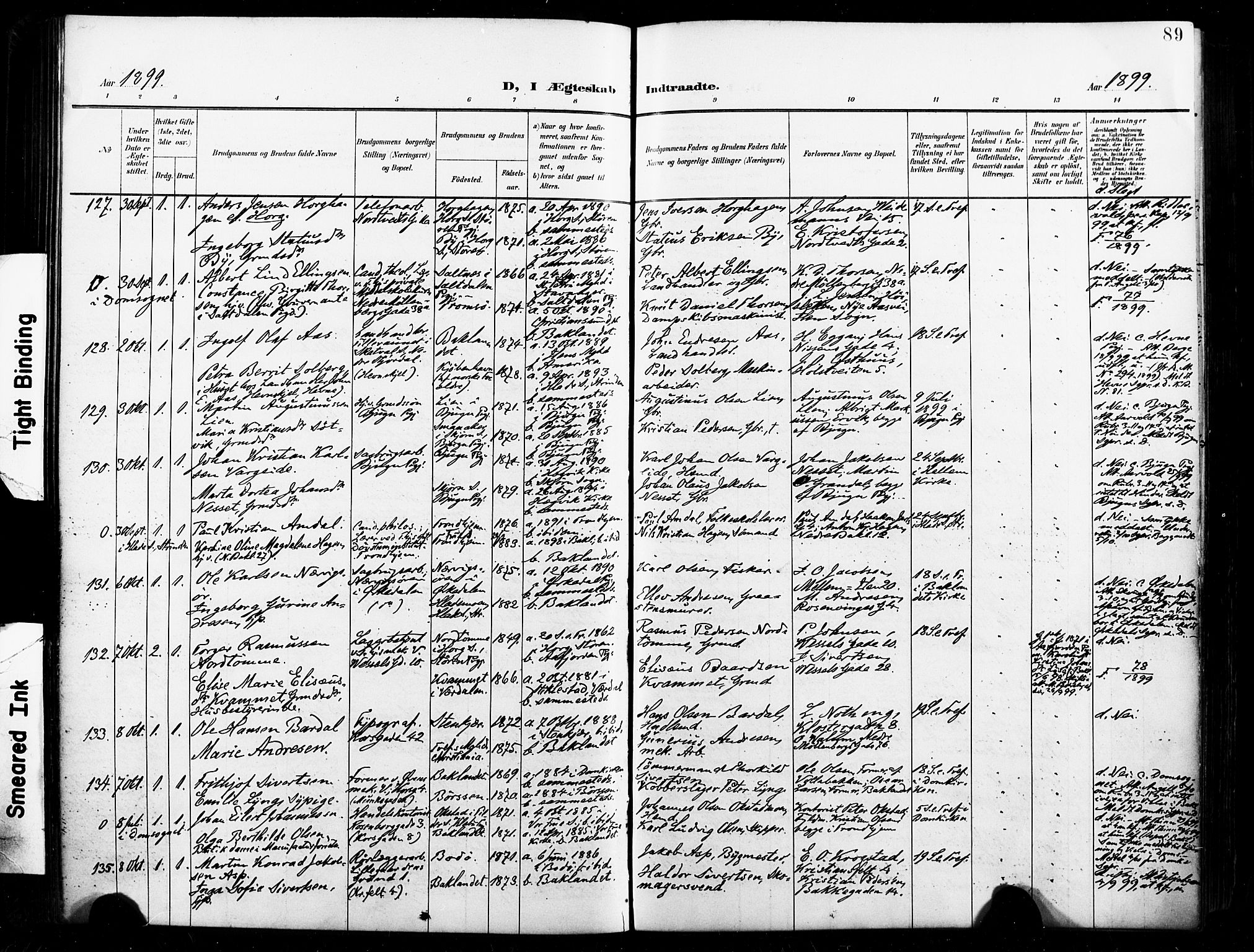 Ministerialprotokoller, klokkerbøker og fødselsregistre - Sør-Trøndelag, AV/SAT-A-1456/604/L0198: Parish register (official) no. 604A19, 1893-1900, p. 89