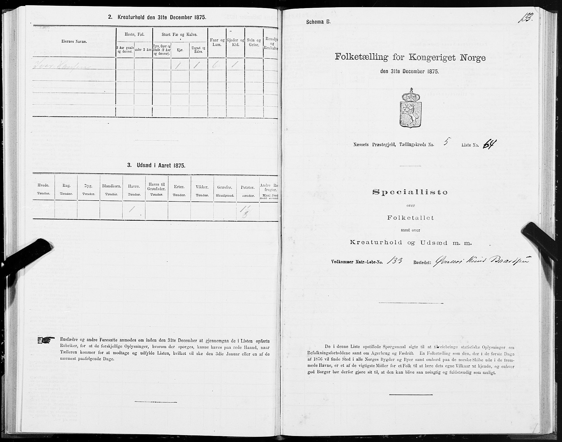 SAT, 1875 census for 1543P Nesset, 1875, p. 3133