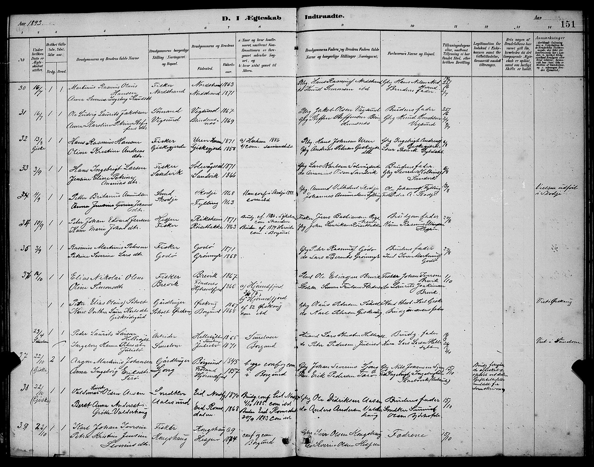 Ministerialprotokoller, klokkerbøker og fødselsregistre - Møre og Romsdal, AV/SAT-A-1454/528/L0430: Parish register (copy) no. 528C11, 1884-1899, p. 151