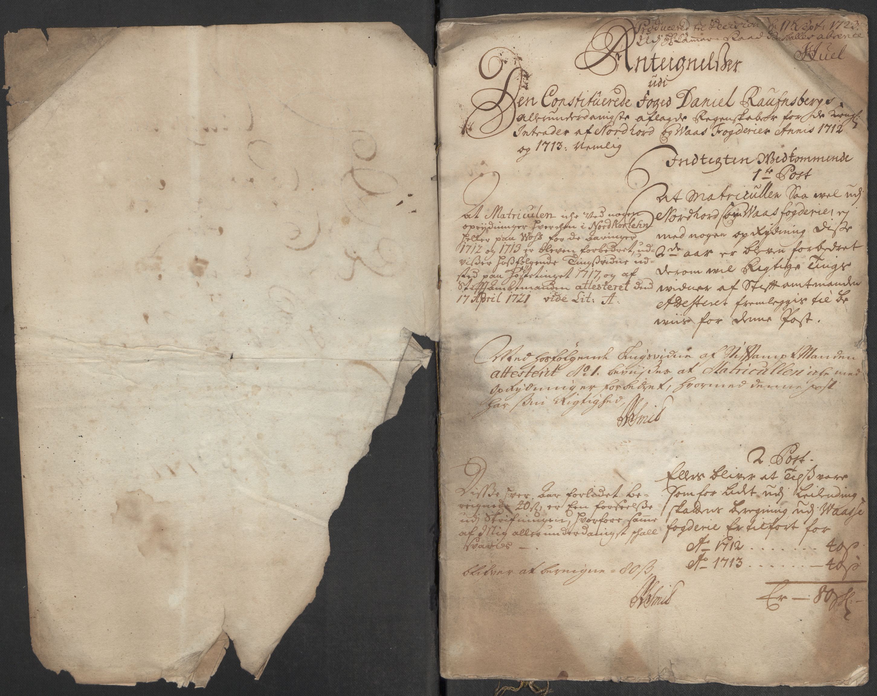 Rentekammeret inntil 1814, Reviderte regnskaper, Fogderegnskap, AV/RA-EA-4092/R51/L3196: Fogderegnskap Nordhordland og Voss, 1713, p. 4