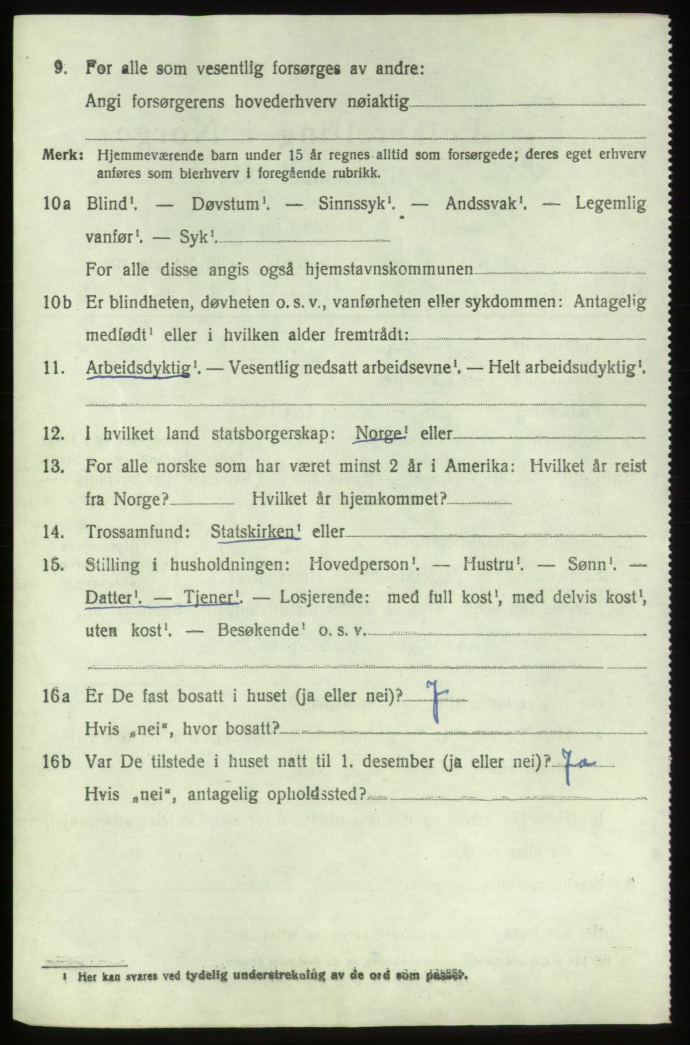 SAB, 1920 census for Bremnes, 1920, p. 6607