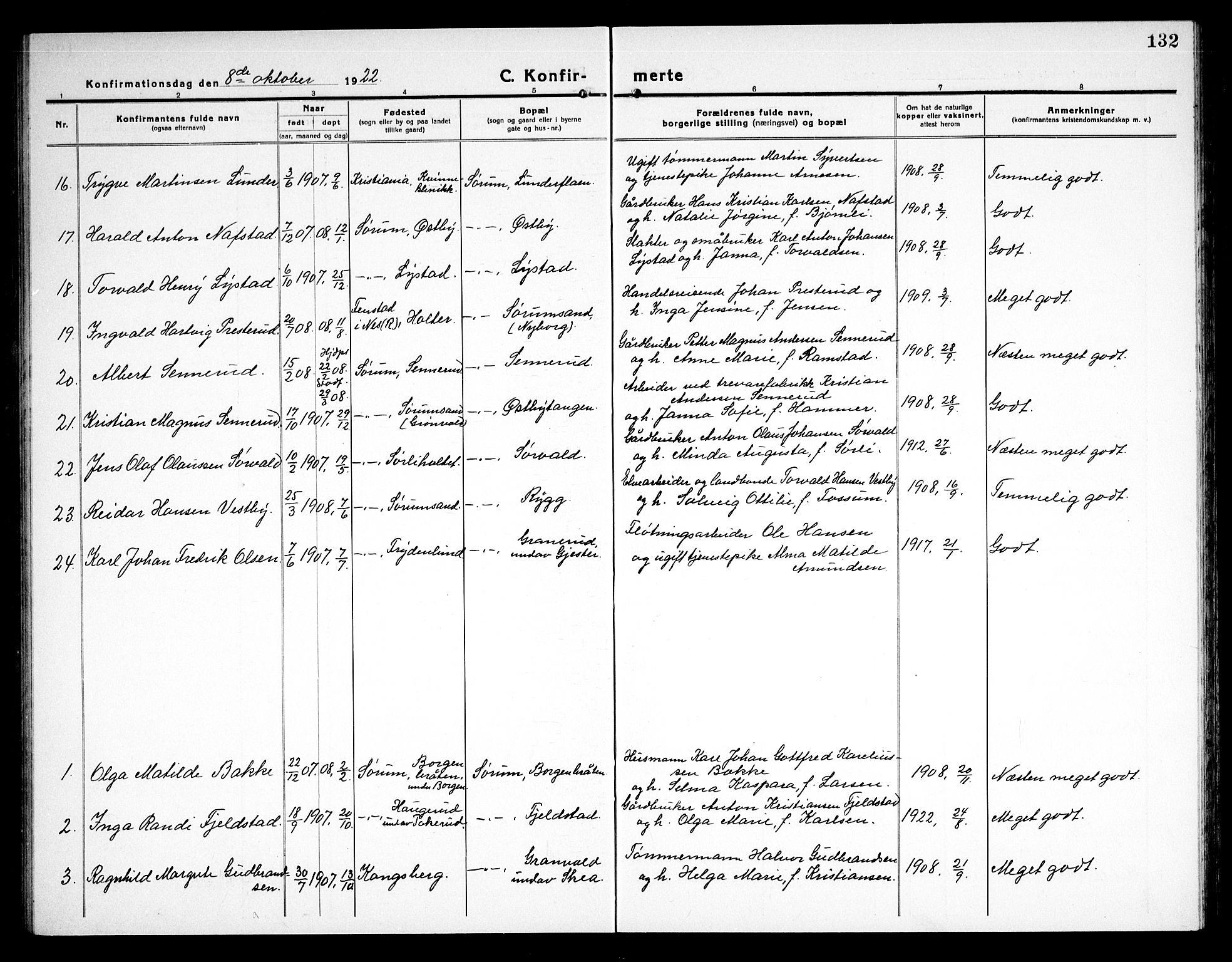 Sørum prestekontor Kirkebøker, AV/SAO-A-10303/G/Ga/L0008: Parish register (copy) no. I 8, 1917-1934, p. 132