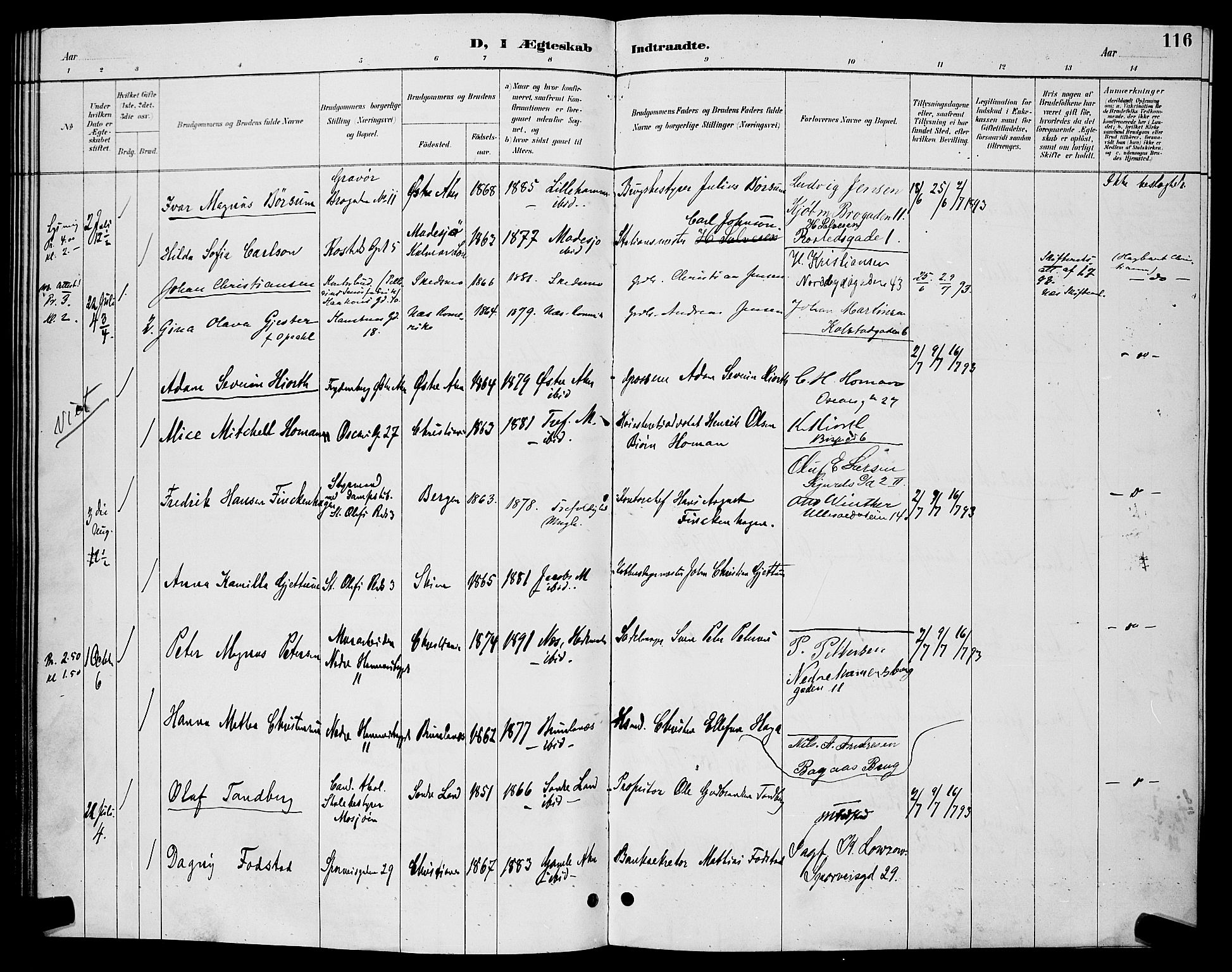 Trefoldighet prestekontor Kirkebøker, AV/SAO-A-10882/H/Ha/L0004: Banns register no. 4, 1888-1894, p. 116