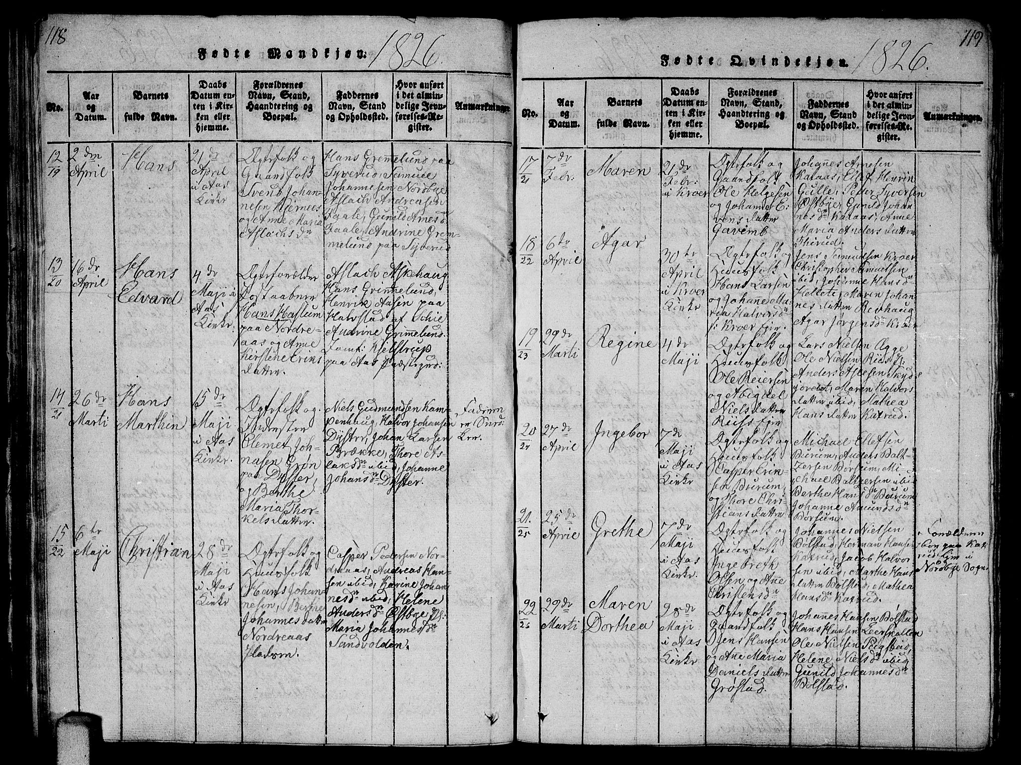 Ås prestekontor Kirkebøker, AV/SAO-A-10894/G/Ga/L0002: Parish register (copy) no. I 2, 1820-1836, p. 118-119