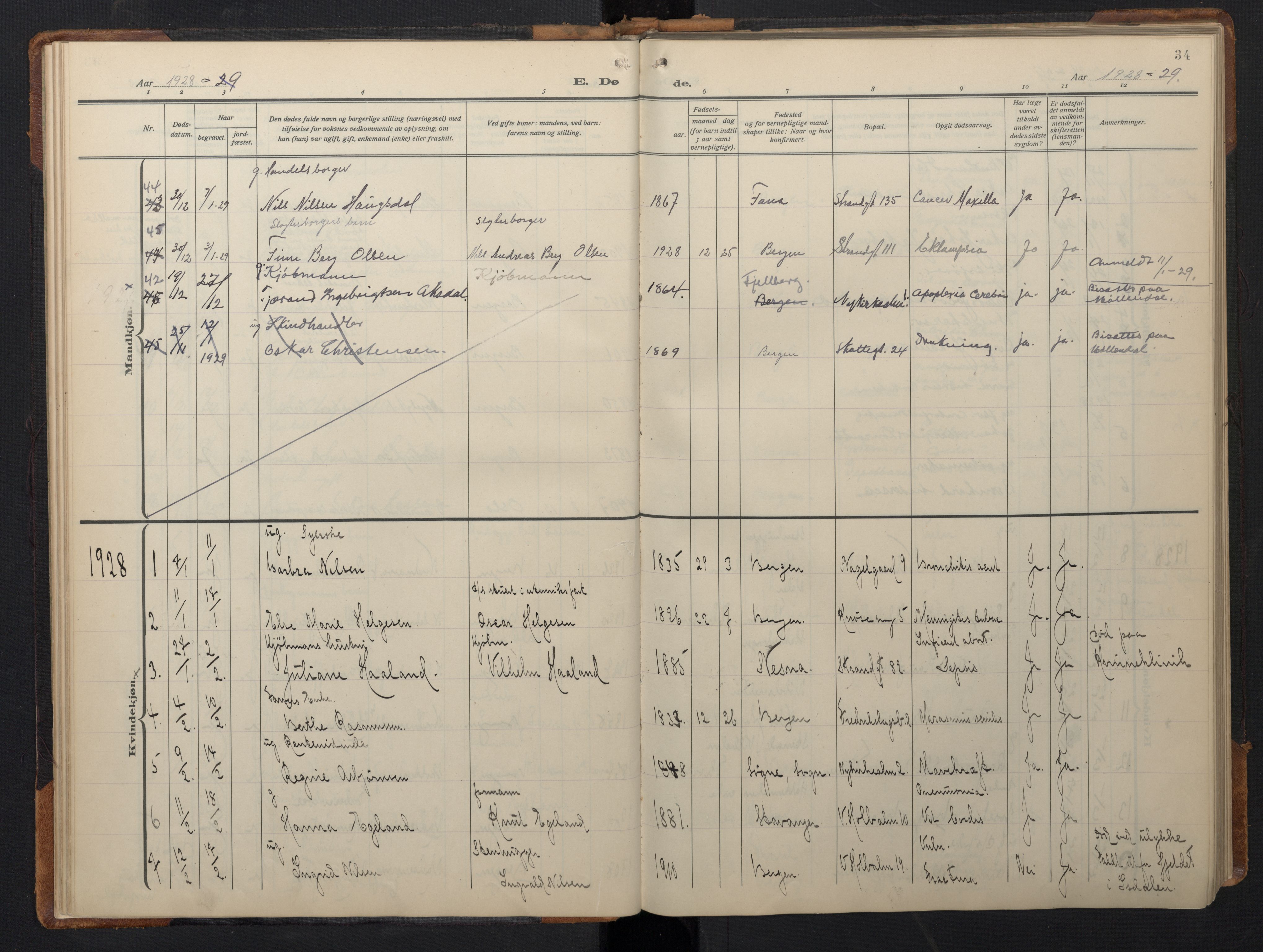 Nykirken Sokneprestembete, SAB/A-77101/H/Hab: Parish register (copy) no. E 3, 1924-1947, p. 33b-34a