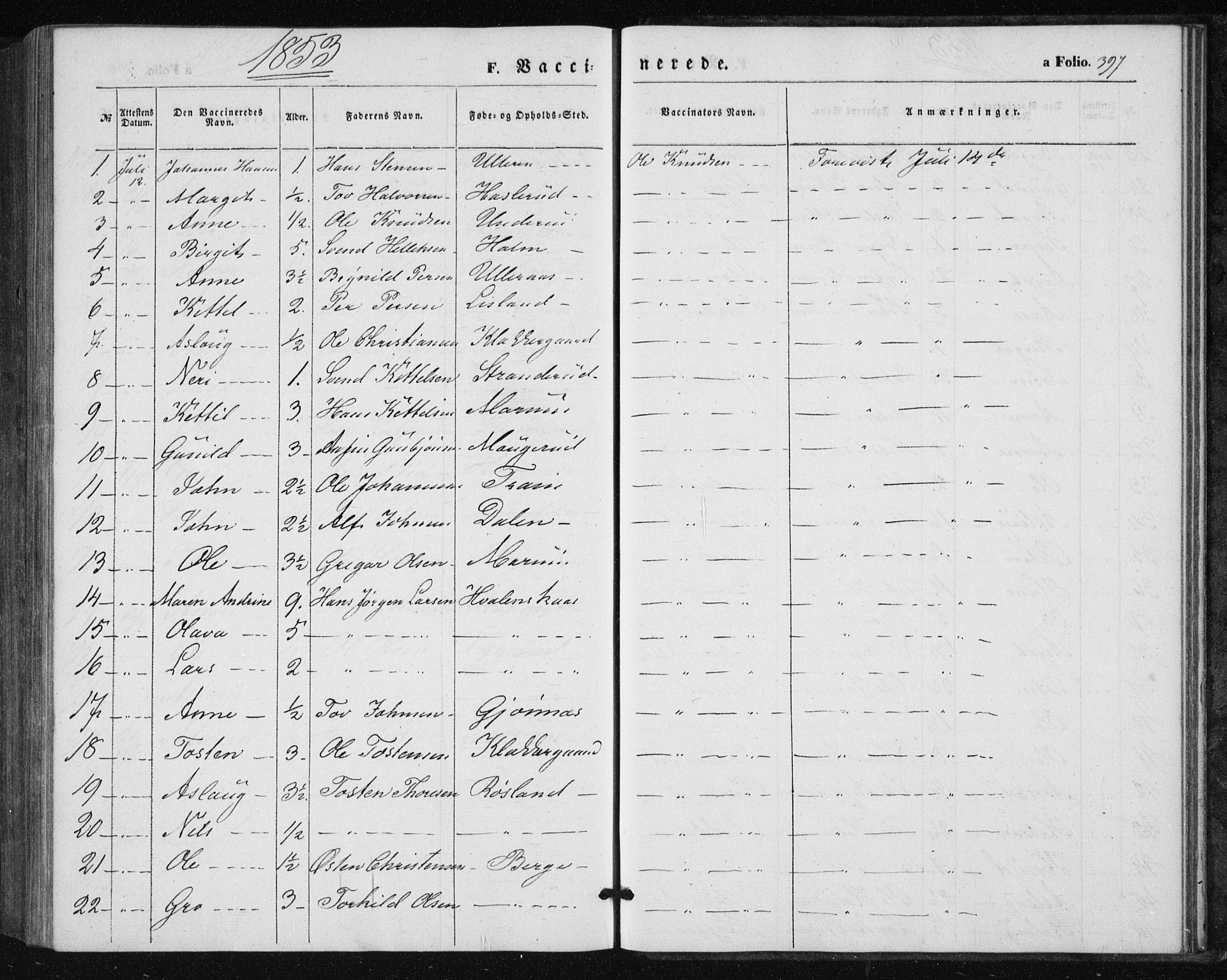 Tinn kirkebøker, AV/SAKO-A-308/F/Fa/L0005: Parish register (official) no. I 5, 1844-1856, p. 397